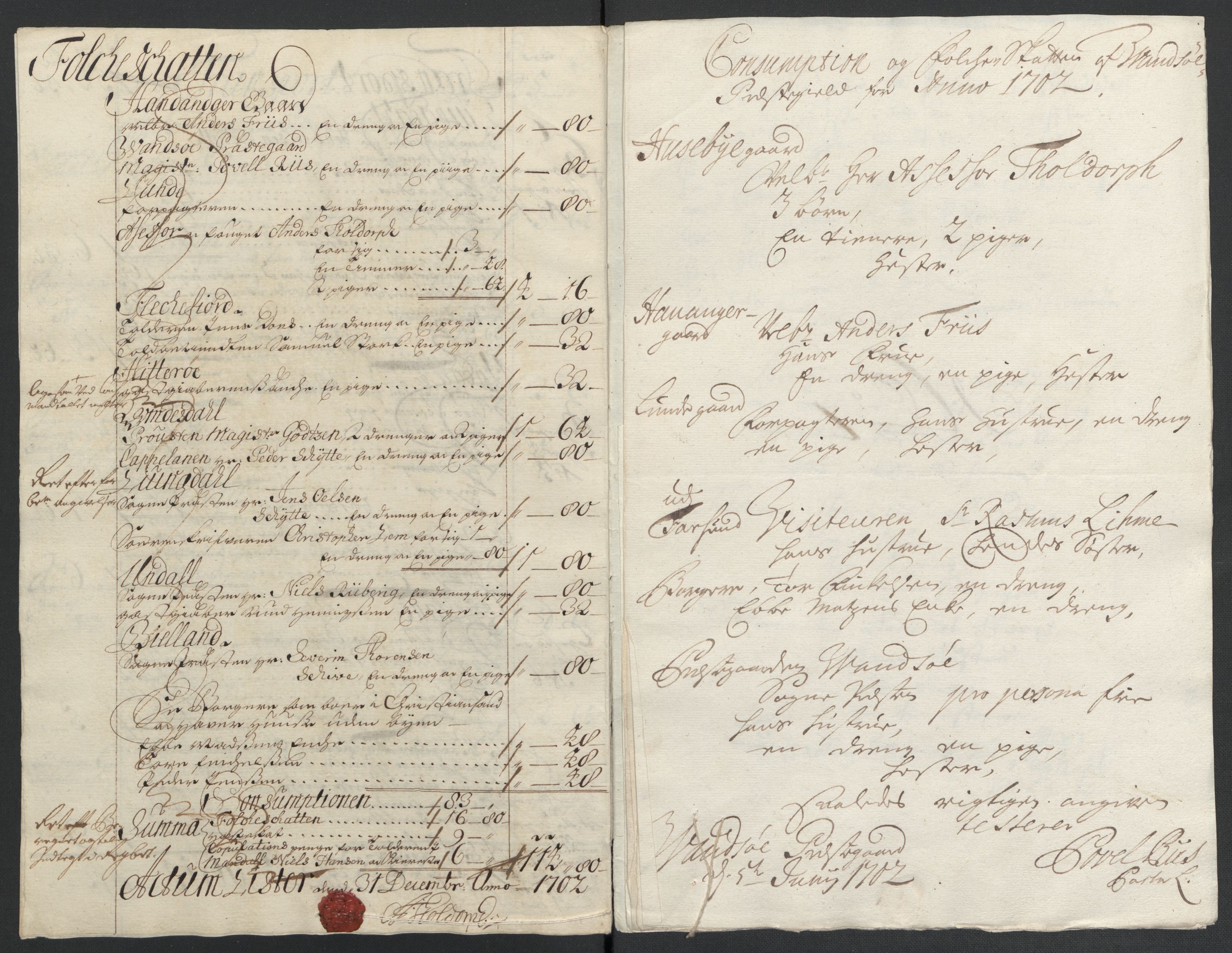 Rentekammeret inntil 1814, Reviderte regnskaper, Fogderegnskap, AV/RA-EA-4092/R43/L2549: Fogderegnskap Lista og Mandal, 1701-1702, p. 252