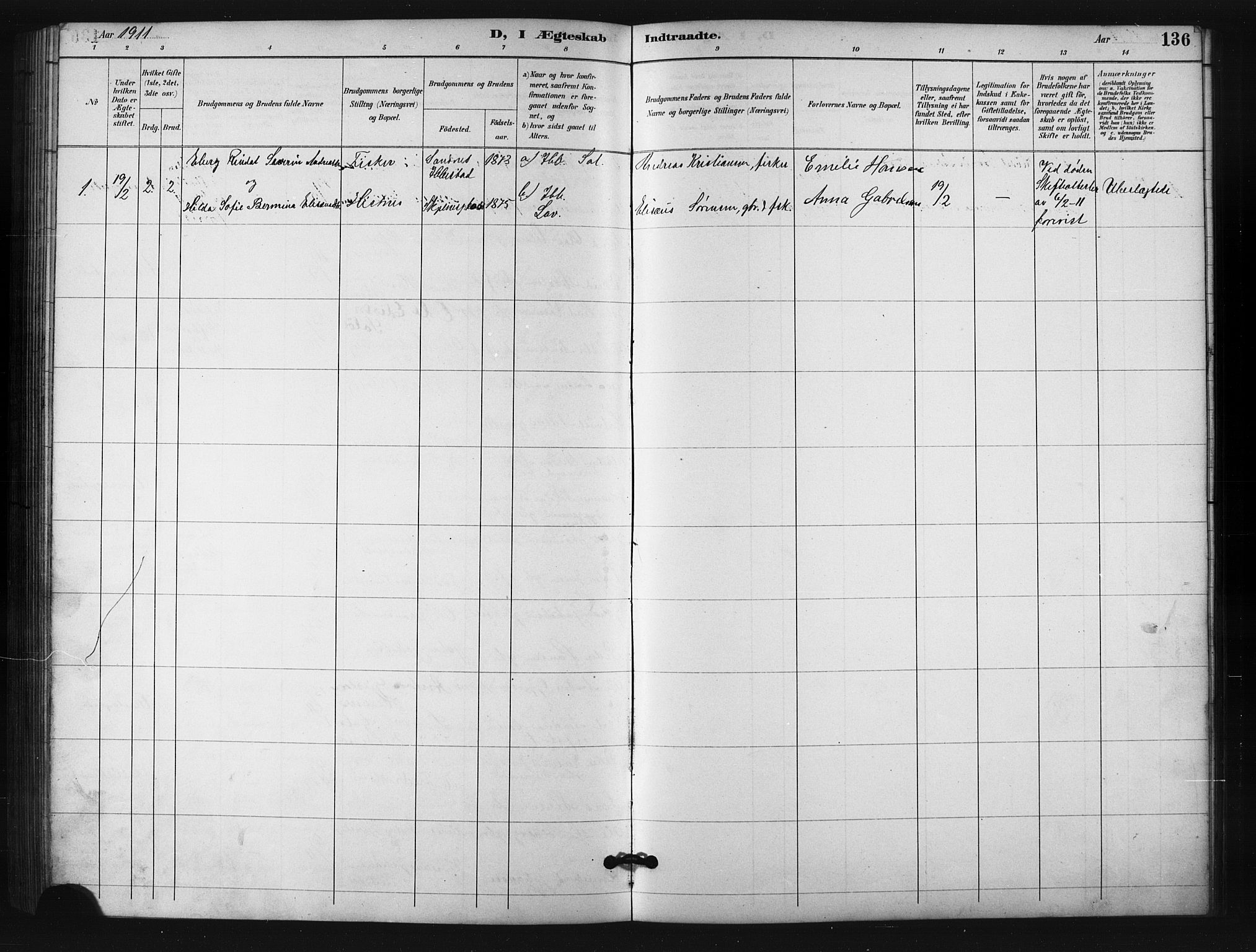 Salangen sokneprestembete, SATØ/S-1324/H/Ha/L0001klokker: Parish register (copy) no. 1, 1893-1910, p. 136