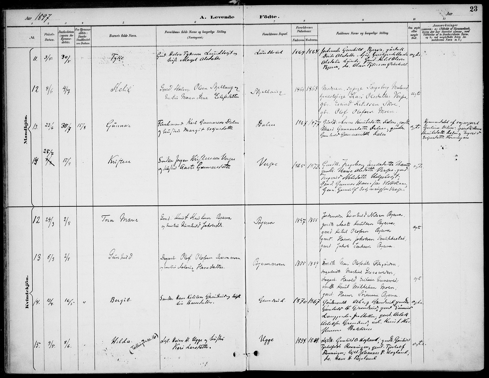 Lunde kirkebøker, AV/SAKO-A-282/F/Fa/L0003: Parish register (official) no. I 3, 1893-1902, p. 23