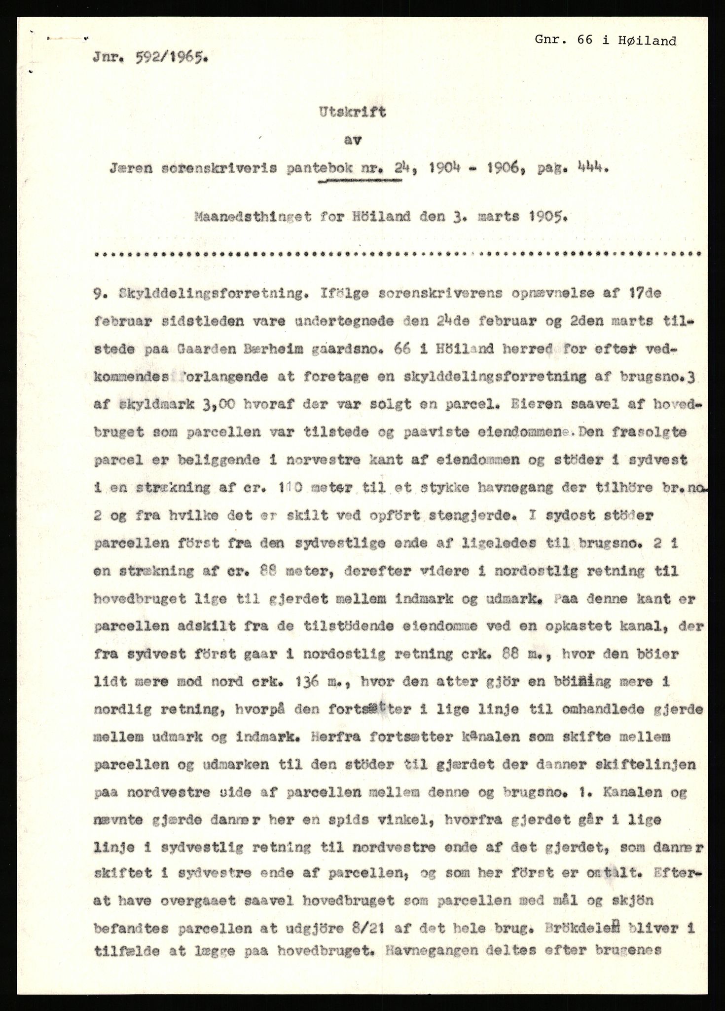 Statsarkivet i Stavanger, SAST/A-101971/03/Y/Yj/L0013: Avskrifter sortert etter gårdsnavn: Bæreim - Dalen, 1750-1930, p. 26