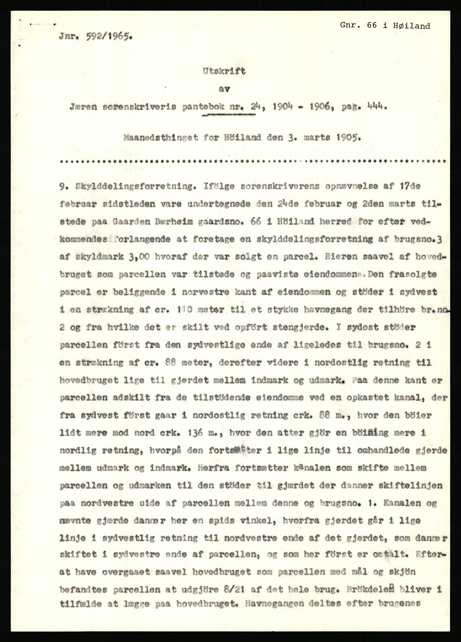Statsarkivet i Stavanger, AV/SAST-A-101971/03/Y/Yj/L0013: Avskrifter sortert etter gårdsnavn: Bæreim - Dalen, 1750-1930, p. 26
