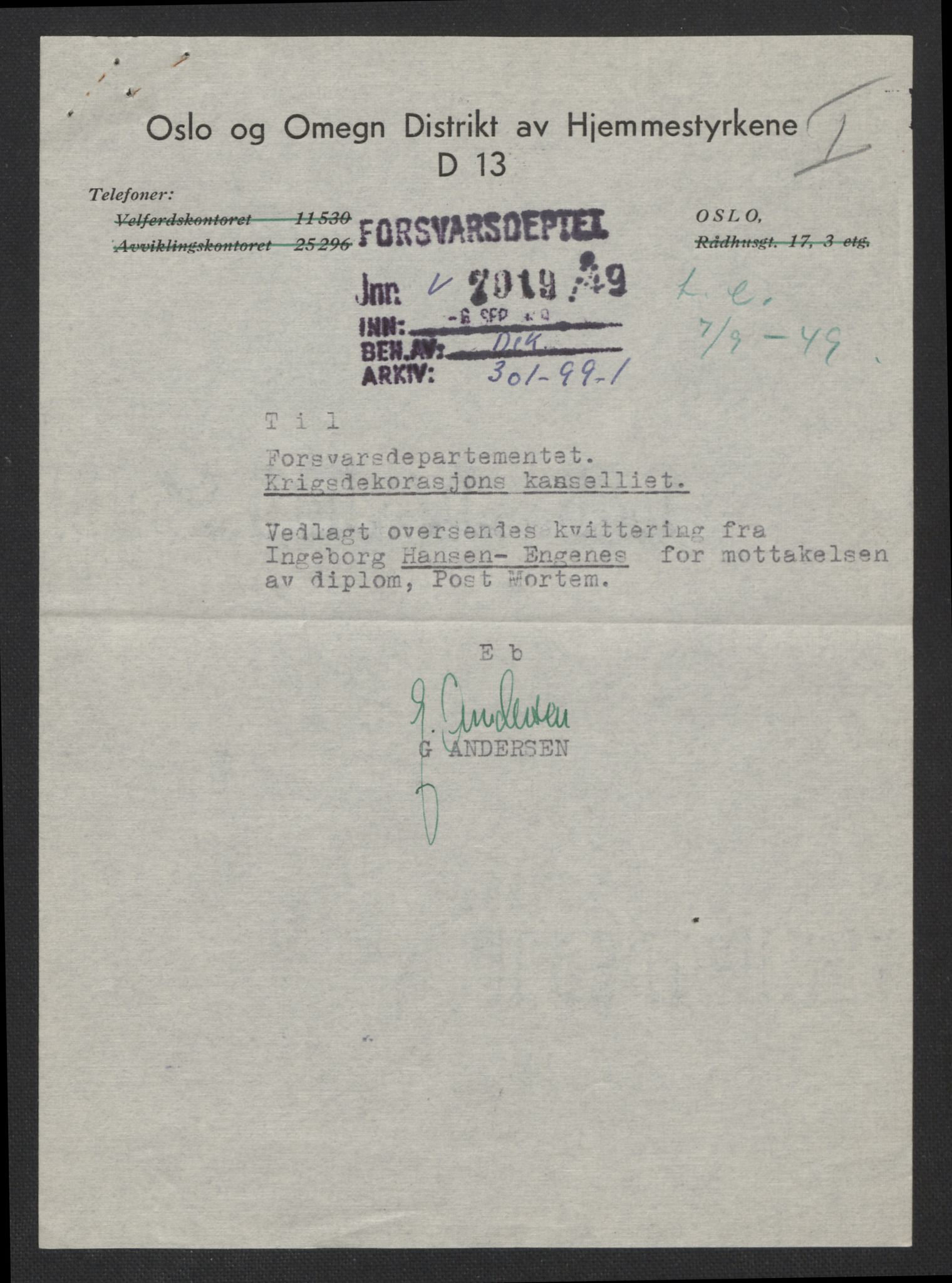 Forsvarsdepartementet, arkivet 1940-1945, AV/RA-RAFA-2062, 1940-1945, p. 976