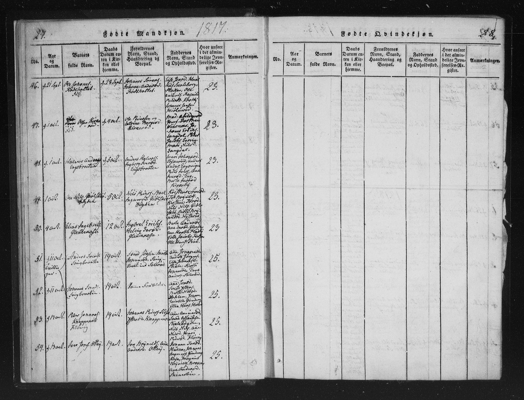 Aremark prestekontor Kirkebøker, AV/SAO-A-10899/F/Fc/L0001: Parish register (official) no. III 1, 1814-1834, p. 27-28