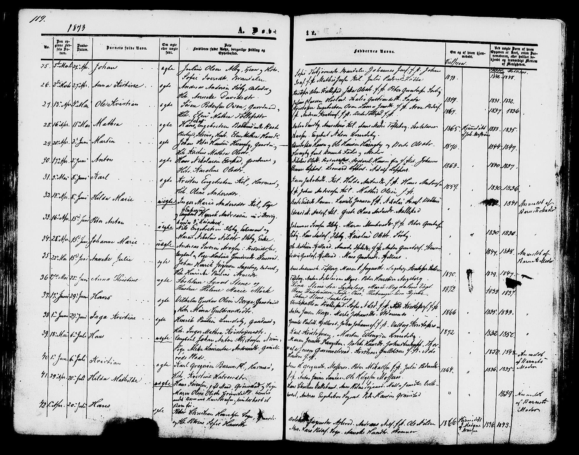 Råde prestekontor kirkebøker, AV/SAO-A-2009/F/Fa/L0006: Parish register (official) no. 6, 1854-1877, p. 119