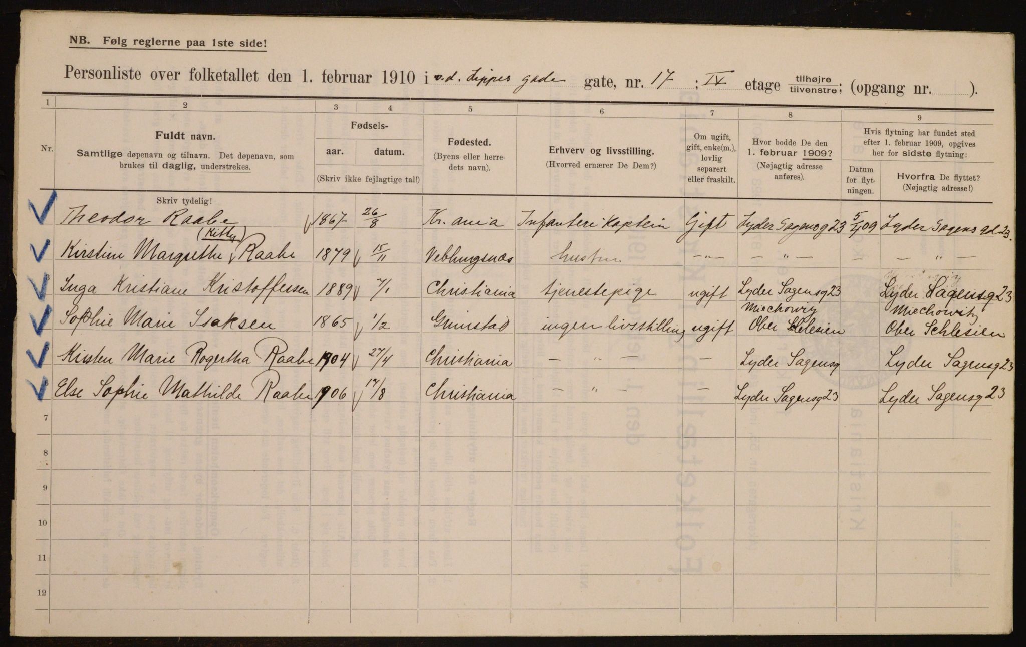 OBA, Municipal Census 1910 for Kristiania, 1910, p. 118884