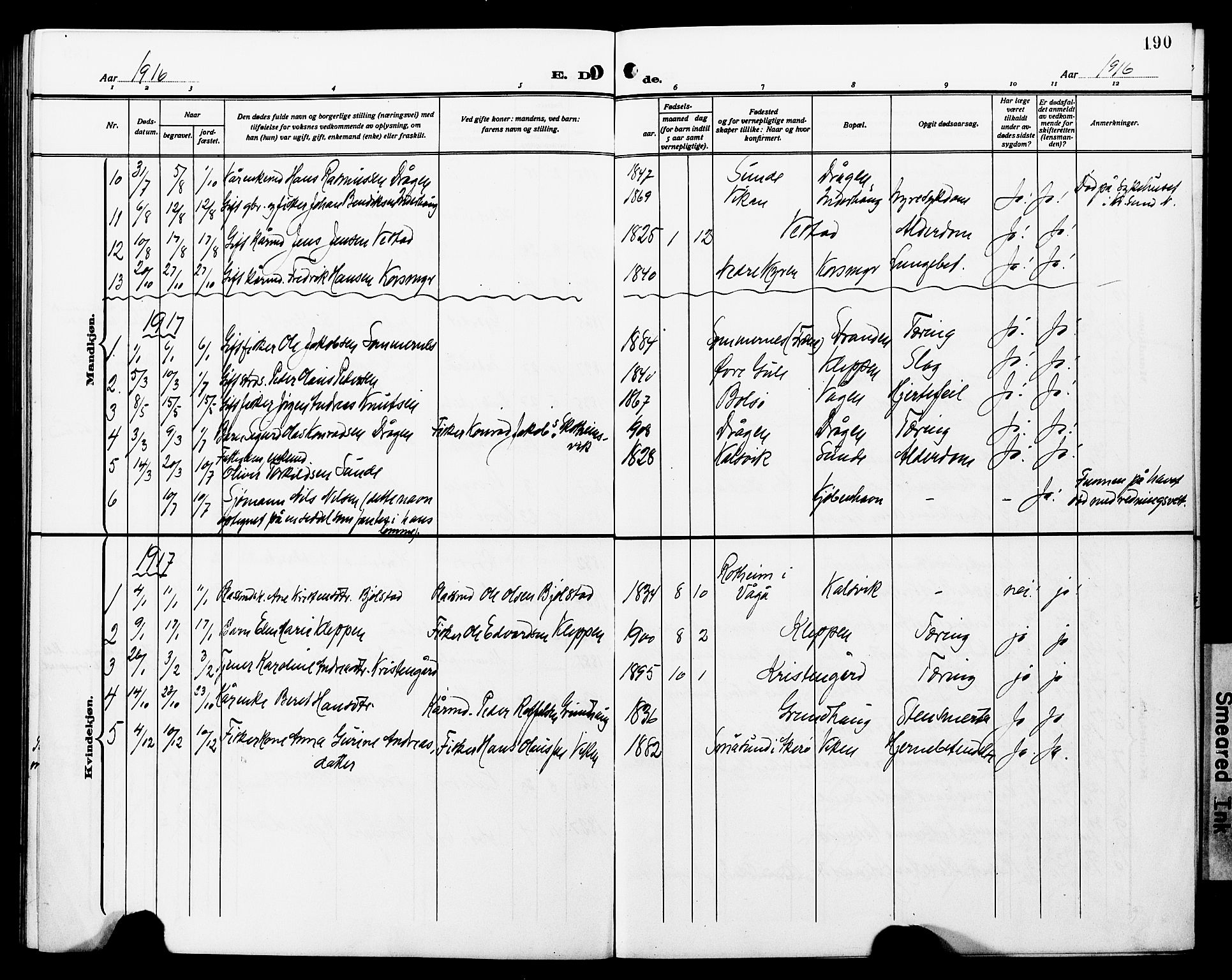 Ministerialprotokoller, klokkerbøker og fødselsregistre - Møre og Romsdal, SAT/A-1454/566/L0774: Parish register (copy) no. 566C03, 1910-1929, p. 190