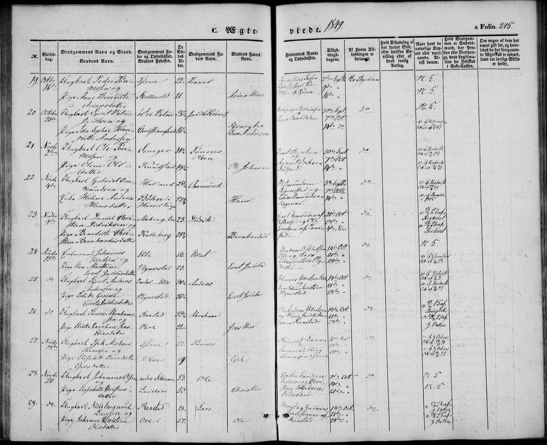 Lista sokneprestkontor, AV/SAK-1111-0027/F/Fb/L0002: Parish register (copy) no. B 2, 1847-1862, p. 275