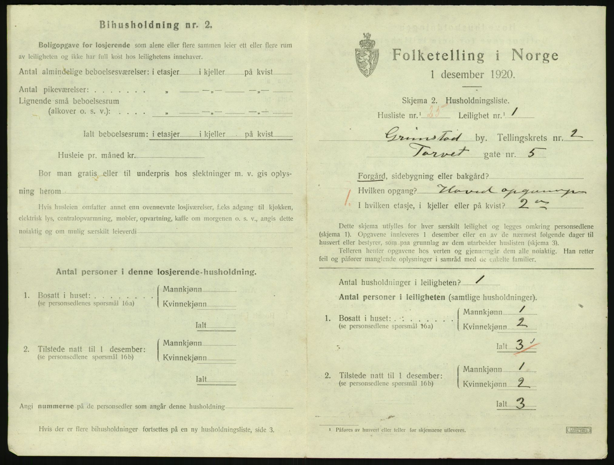 SAK, 1920 census for Grimstad, 1920, p. 1339
