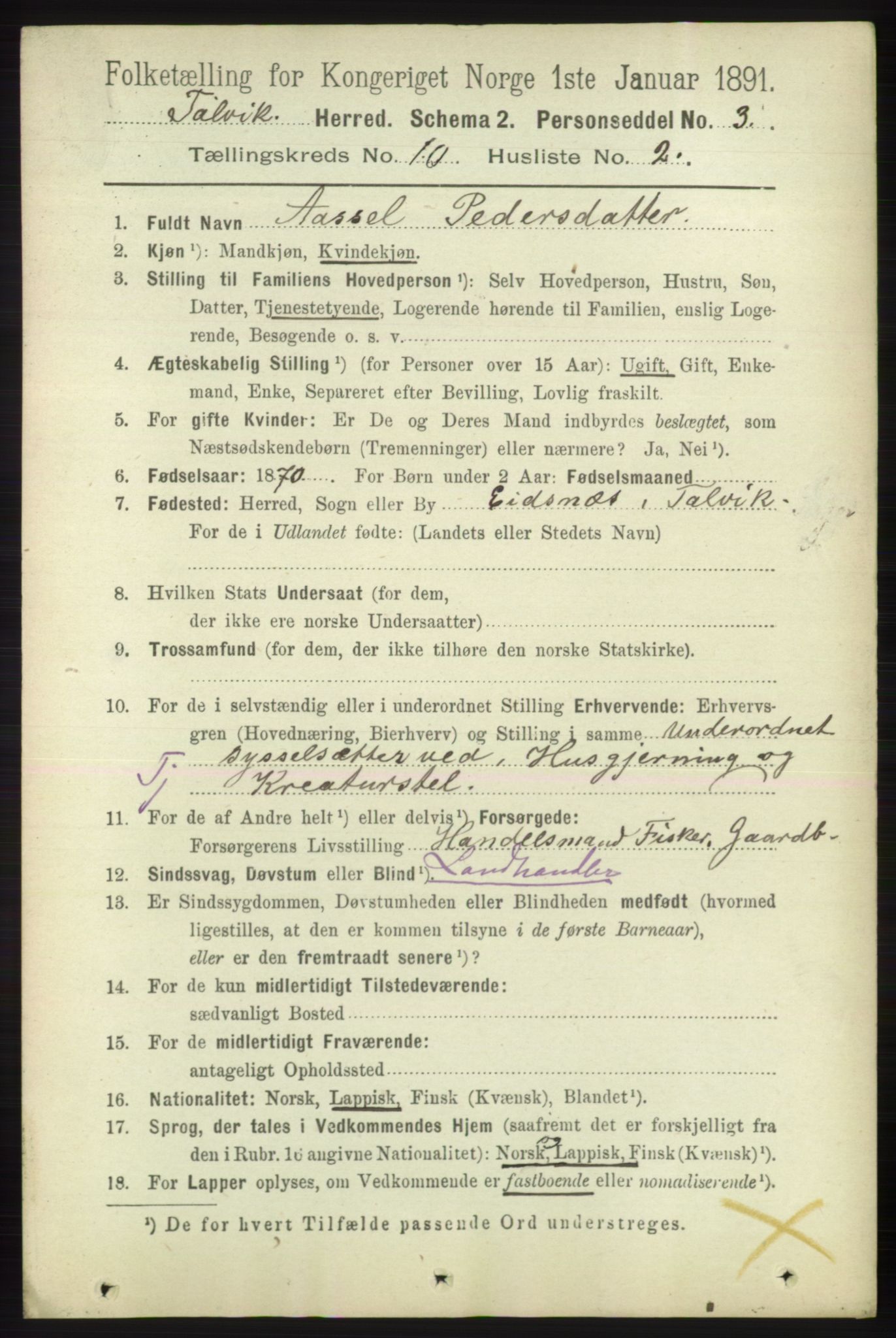 RA, 1891 census for 2013 Talvik, 1891, p. 2344