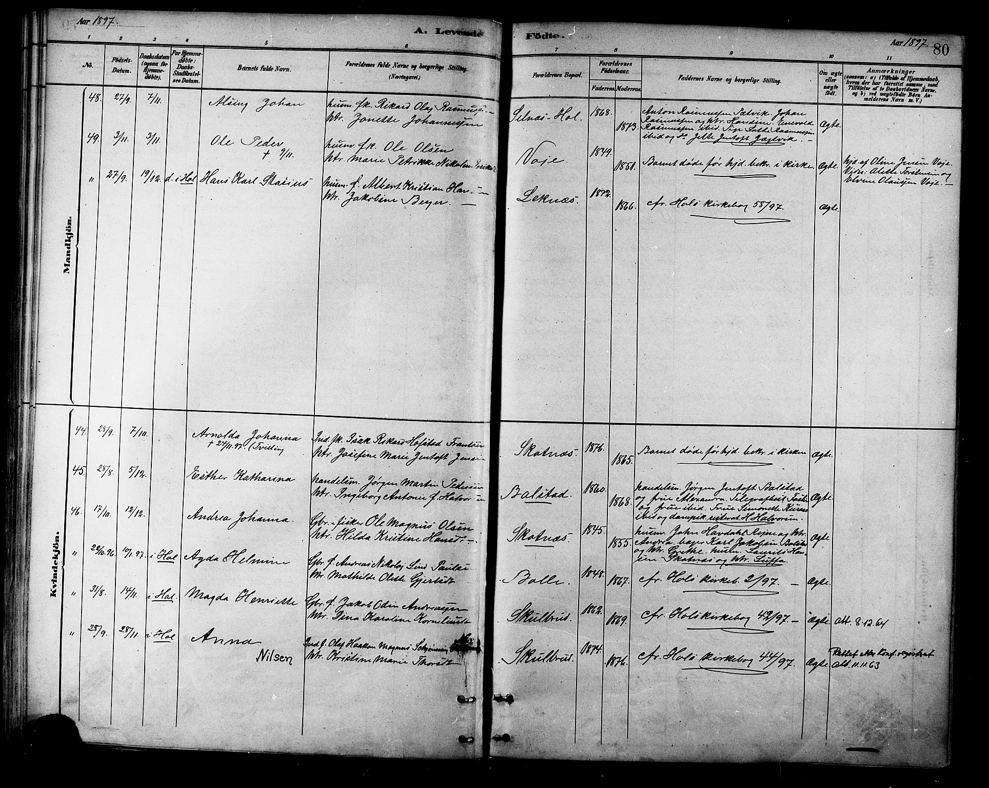 Ministerialprotokoller, klokkerbøker og fødselsregistre - Nordland, AV/SAT-A-1459/881/L1167: Parish register (copy) no. 881C04, 1886-1899, p. 80