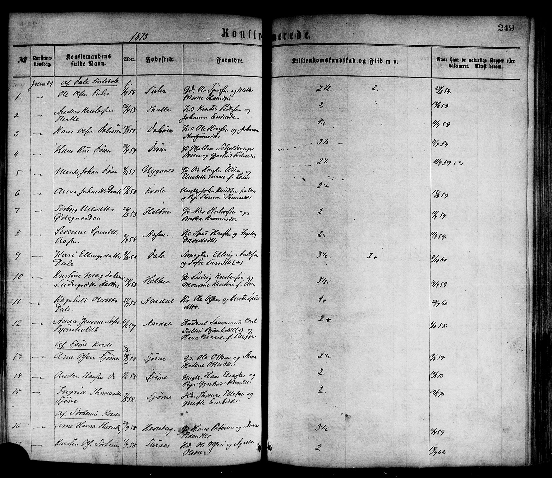 Luster sokneprestembete, SAB/A-81101/H/Haa/Haaa/L0010: Parish register (official) no. A 10, 1871-1886, p. 249
