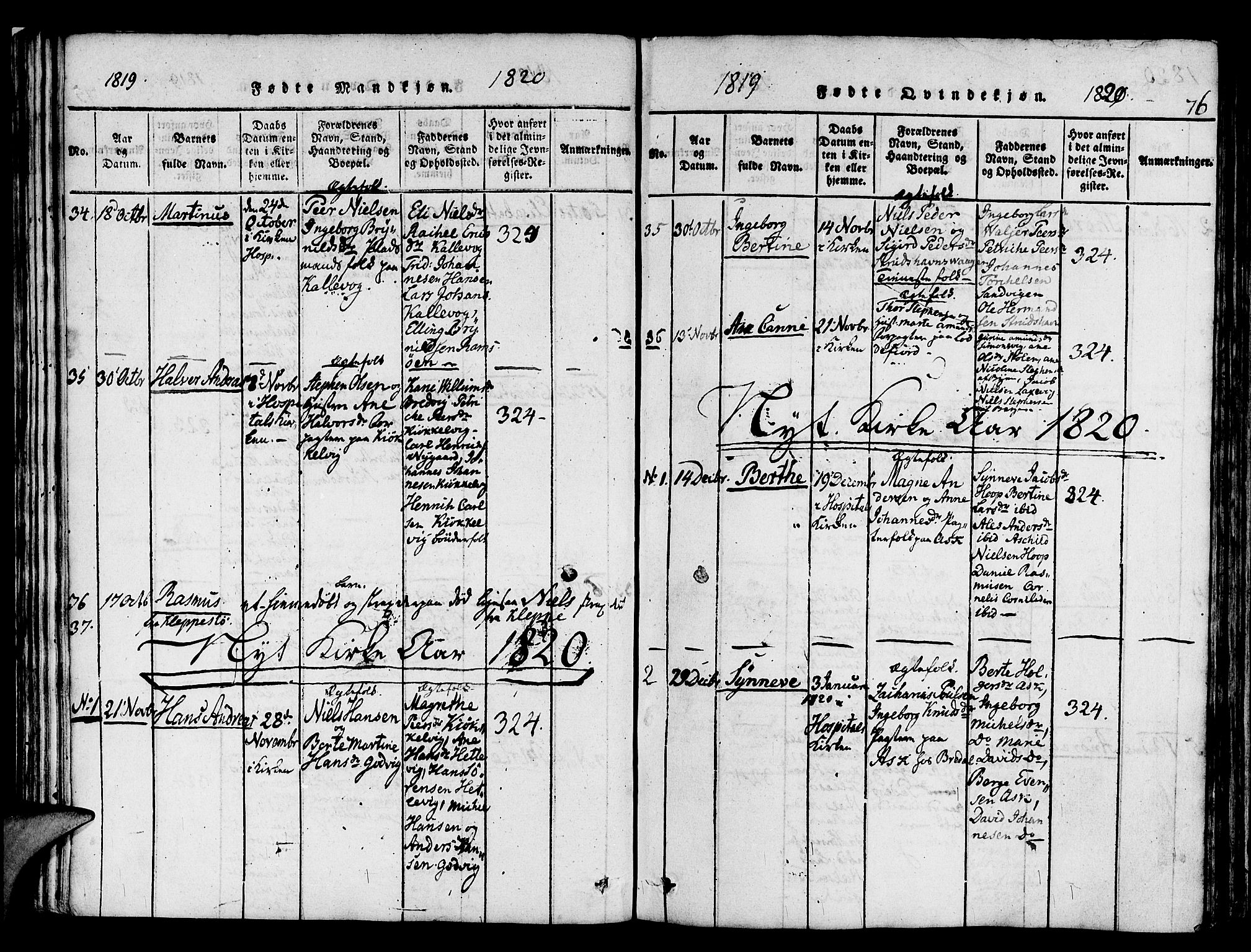 Askøy Sokneprestembete, SAB/A-74101/H/Ha/Haa/Haaa/L0003: Parish register (official) no. A 3, 1815-1825, p. 76