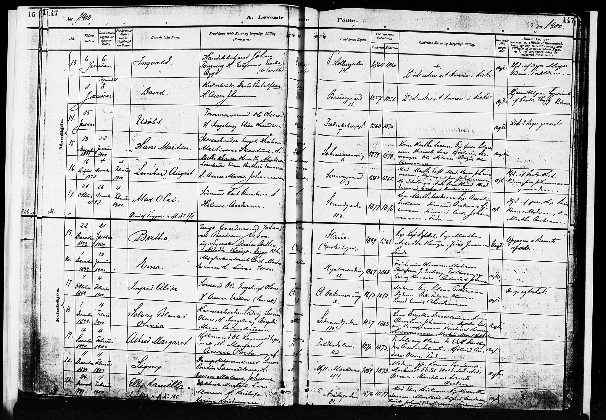 Nykirken Sokneprestembete, AV/SAB-A-77101/H/Hab: Parish register (copy) no. B 4, 1900-1903, p. 147