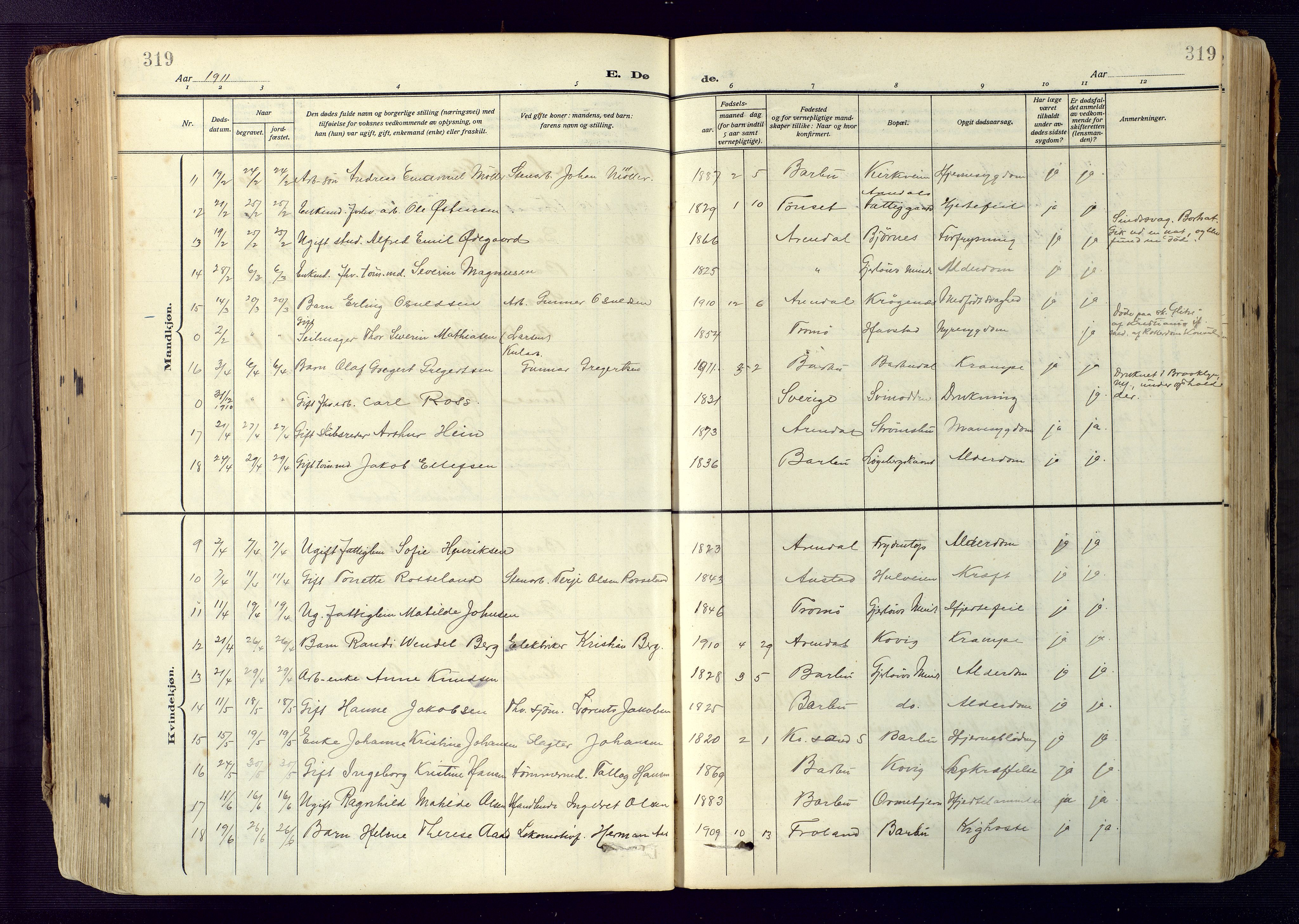 Barbu sokneprestkontor, SAK/1111-0003/F/Fa/L0006: Parish register (official) no. A 6, 1910-1929, p. 319