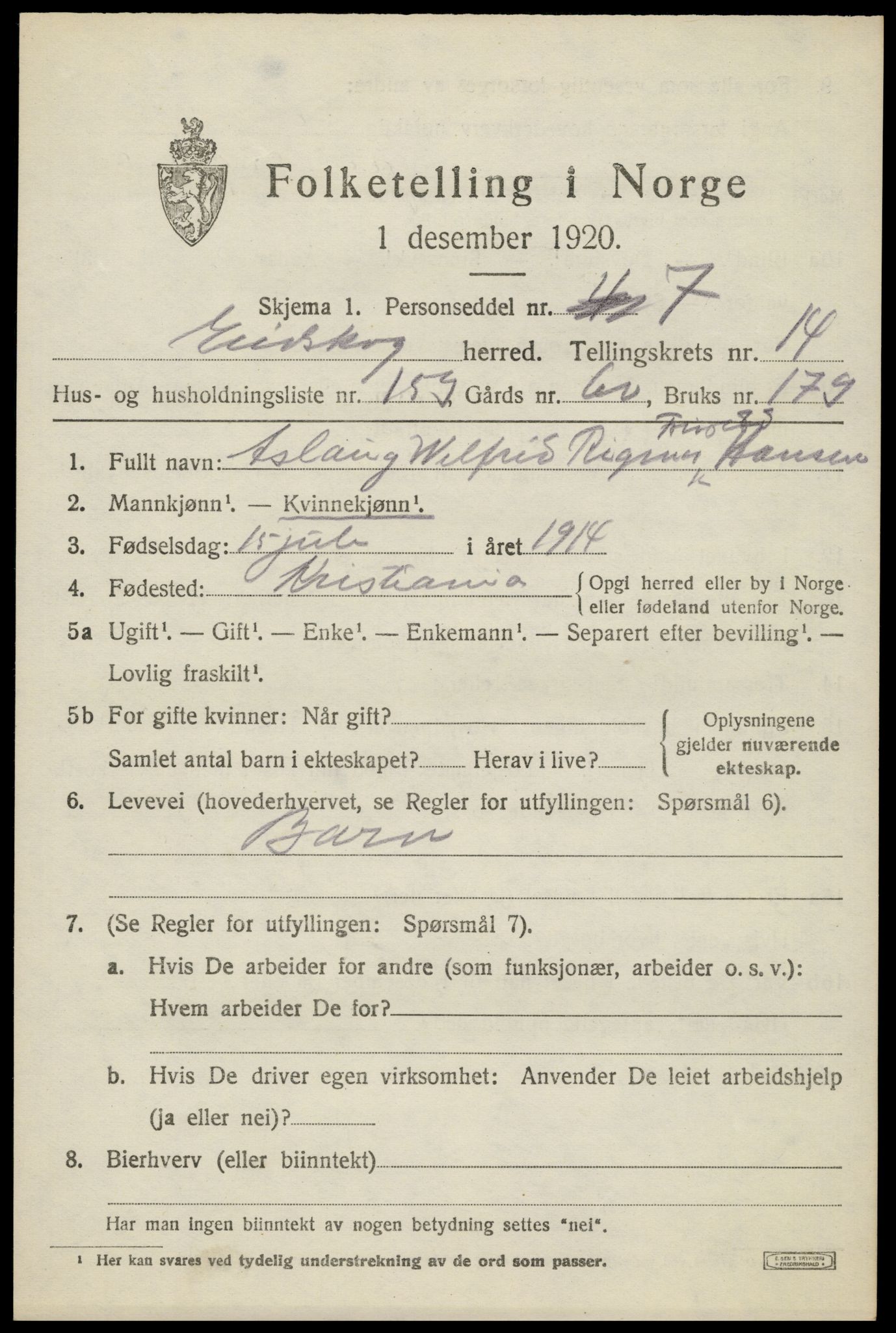 SAH, 1920 census for Eidskog, 1920, p. 14989