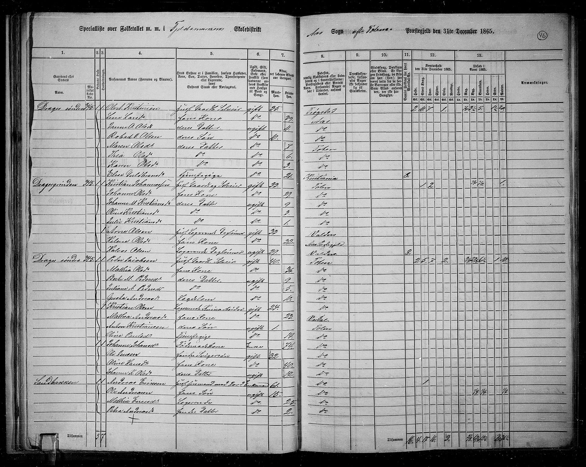 RA, 1865 census for Vestre Toten, 1865, p. 47