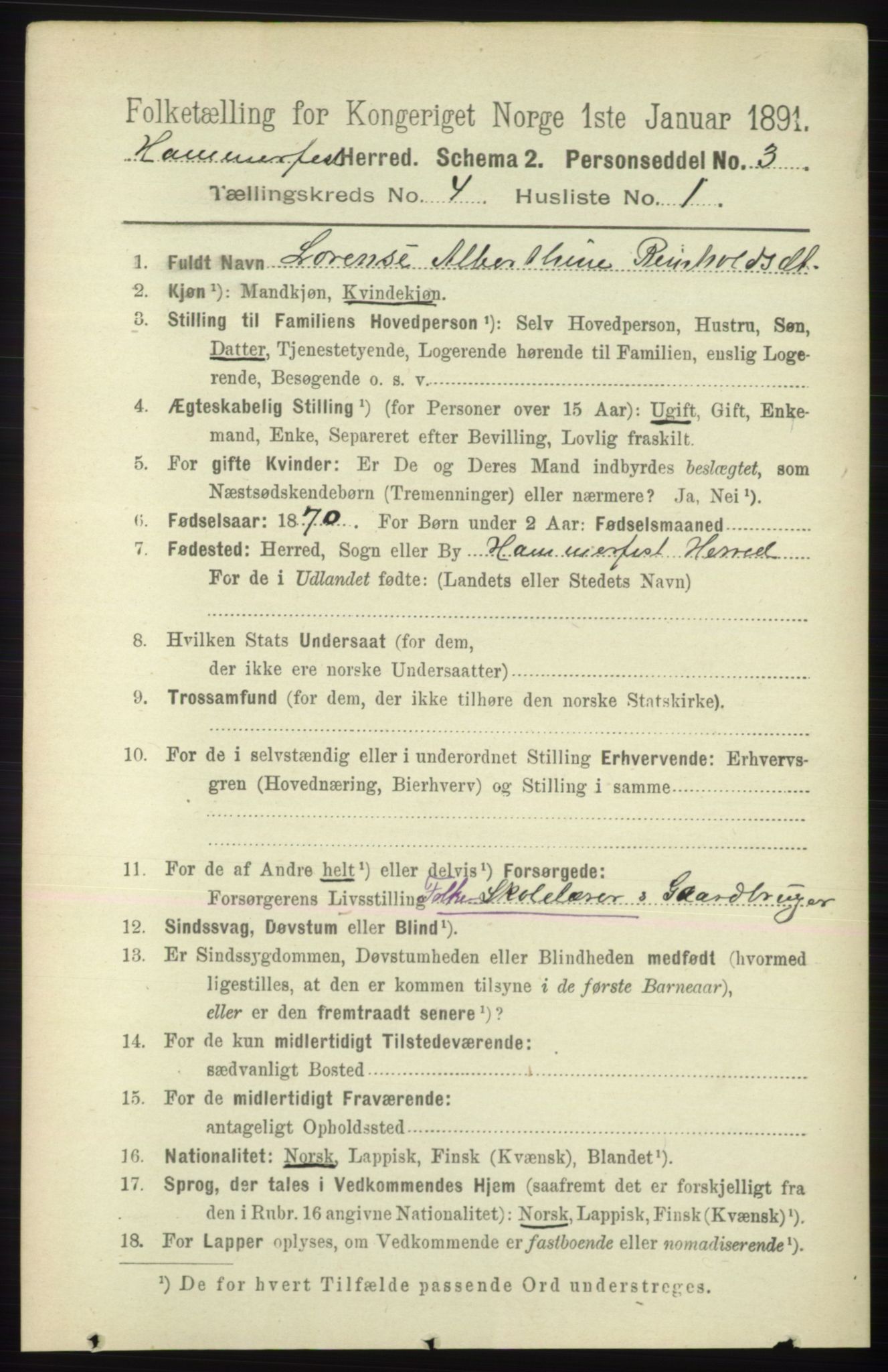 RA, 1891 census for 2016 Hammerfest, 1891, p. 1106