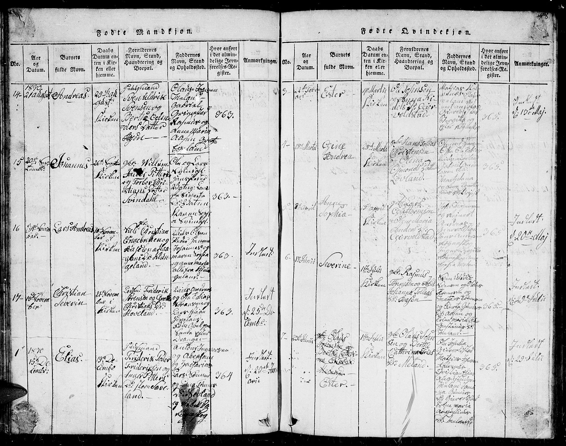 Herad sokneprestkontor, AV/SAK-1111-0018/F/Fb/Fba/L0001: Parish register (copy) no. B 1, 1815-1852, p. 48