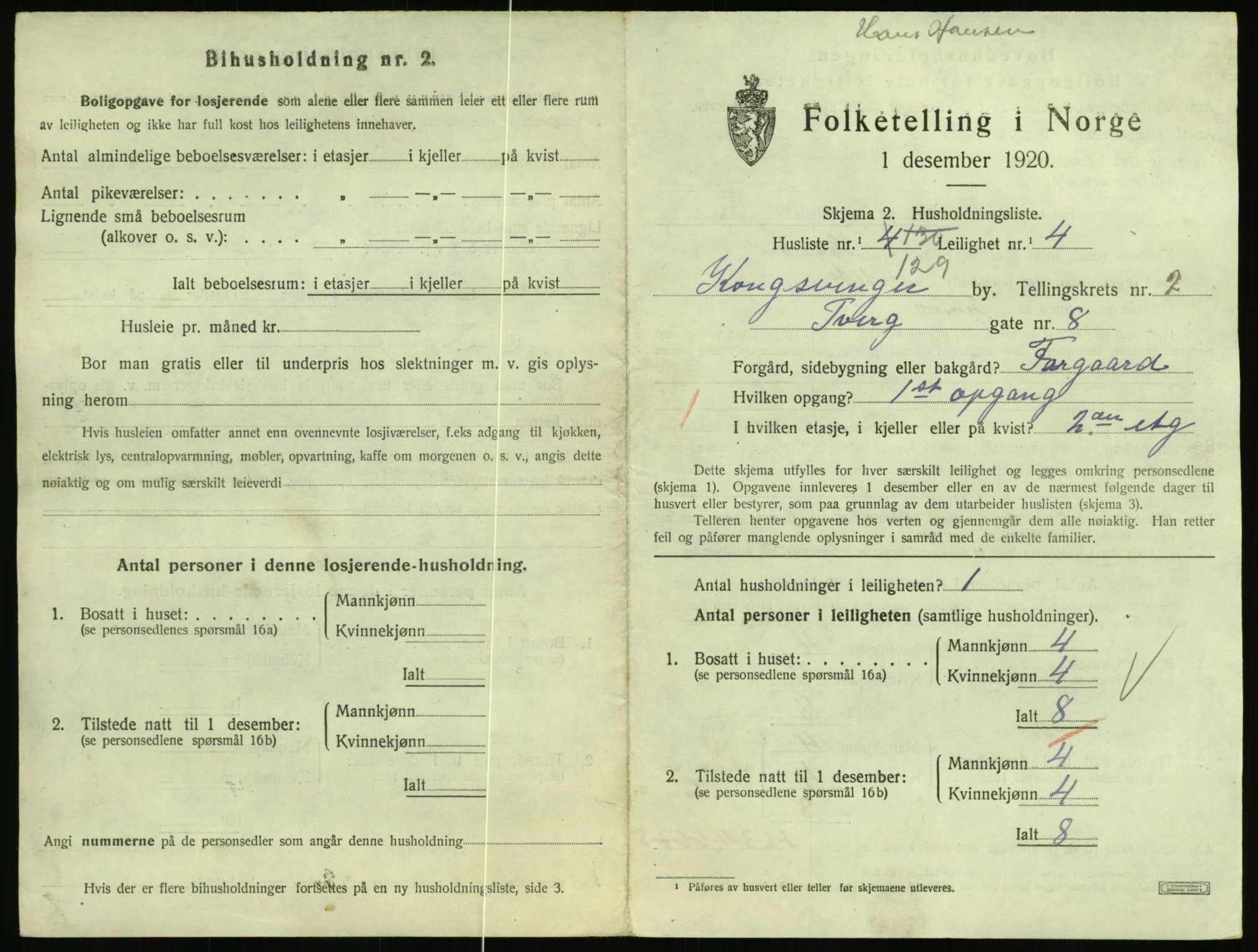SAH, 1920 census for Kongsvinger, 1920, p. 1403