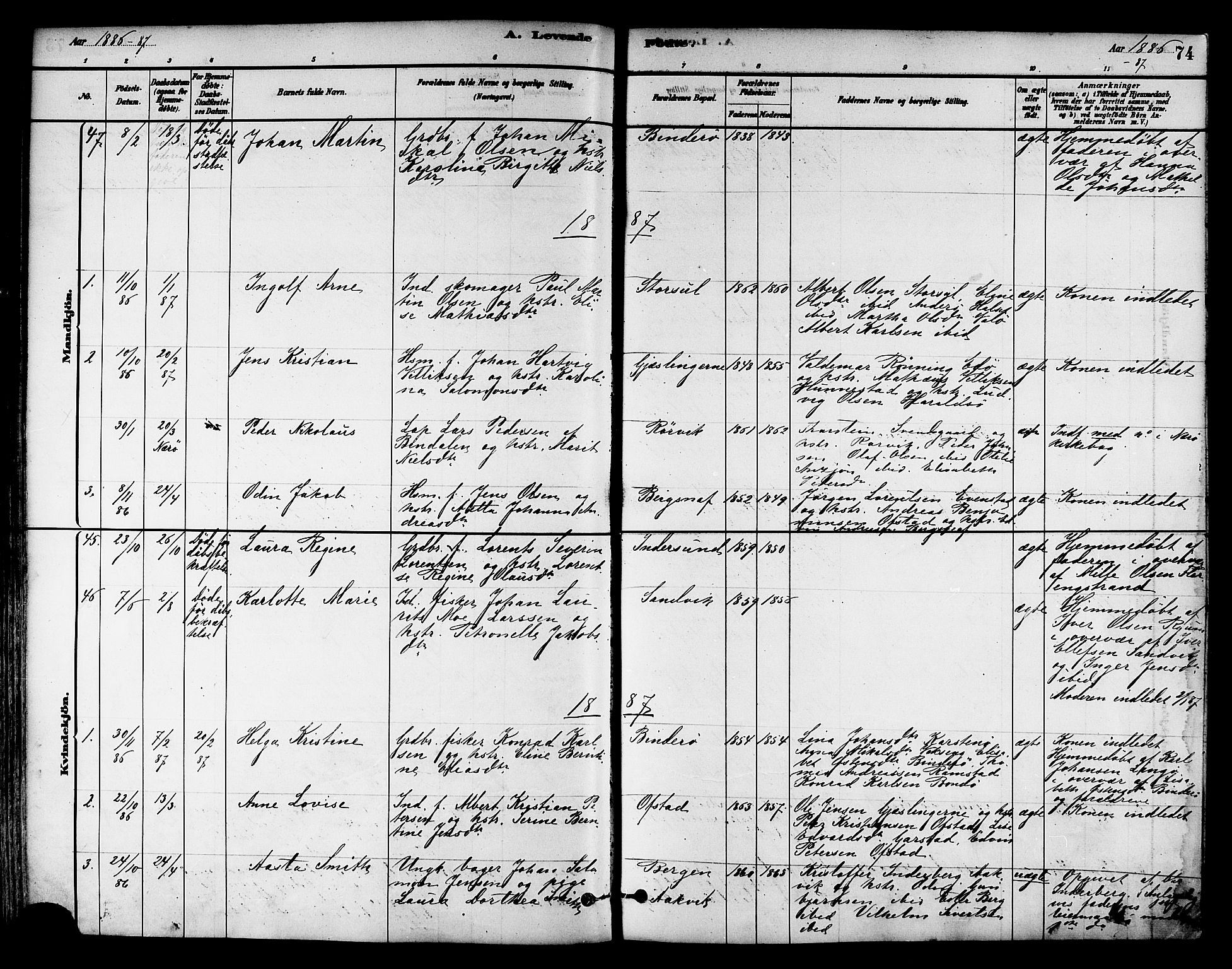 Ministerialprotokoller, klokkerbøker og fødselsregistre - Nord-Trøndelag, AV/SAT-A-1458/786/L0686: Parish register (official) no. 786A02, 1880-1887, p. 74