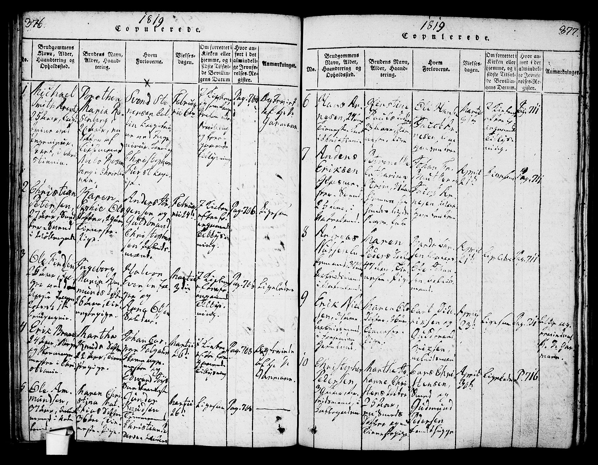 Oslo domkirke Kirkebøker, SAO/A-10752/G/Ga/L0001: Parish register (copy) no. 1, 1817-1825, p. 376-377