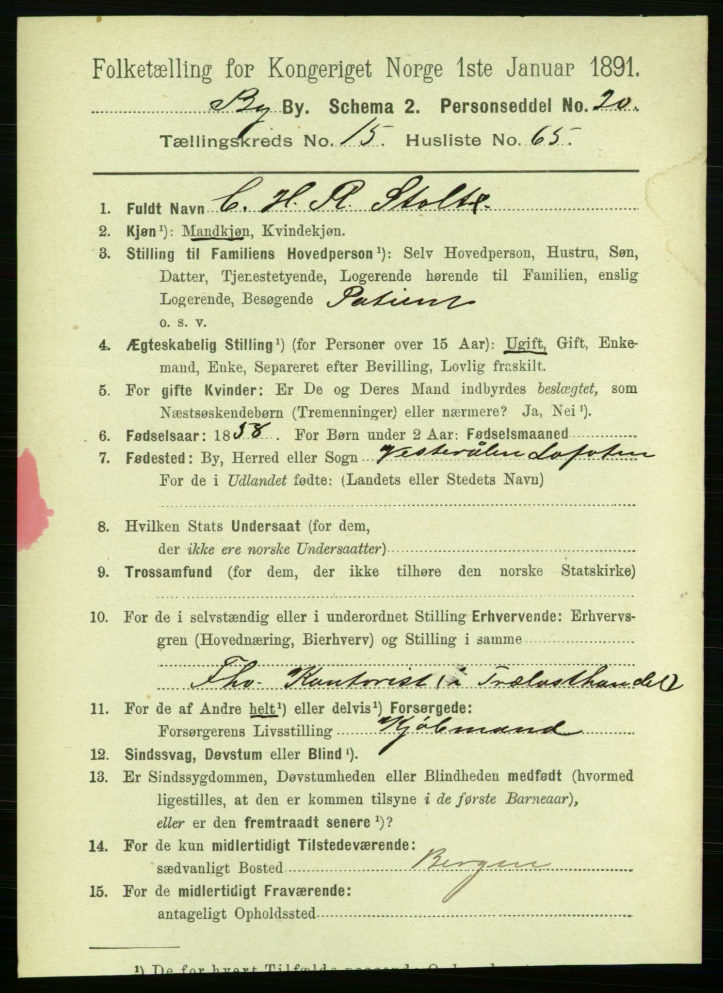 RA, 1891 Census for 1301 Bergen, 1891, p. 25033