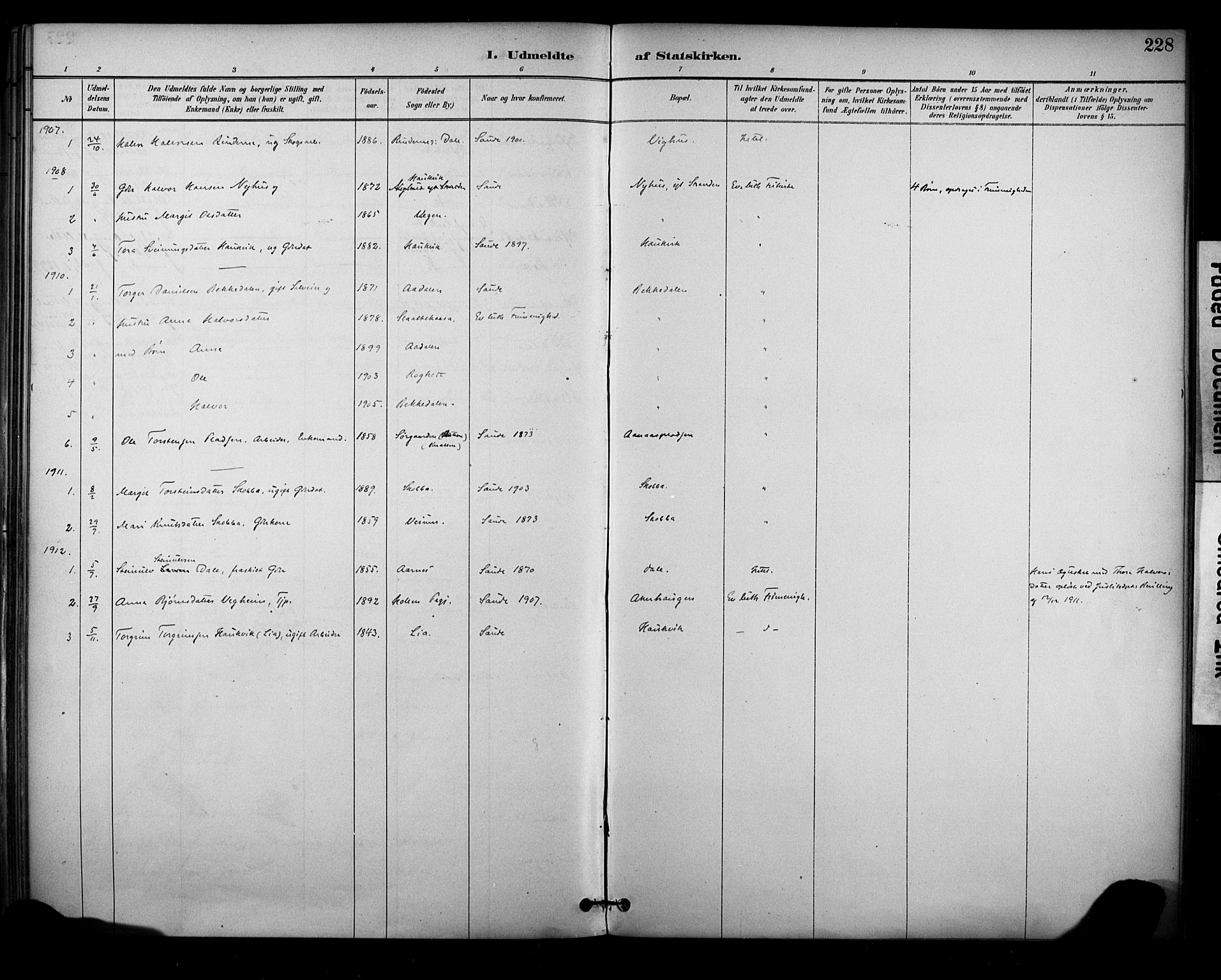 Sauherad kirkebøker, SAKO/A-298/F/Fa/L0009: Parish register (official) no. I 9, 1887-1912, p. 228