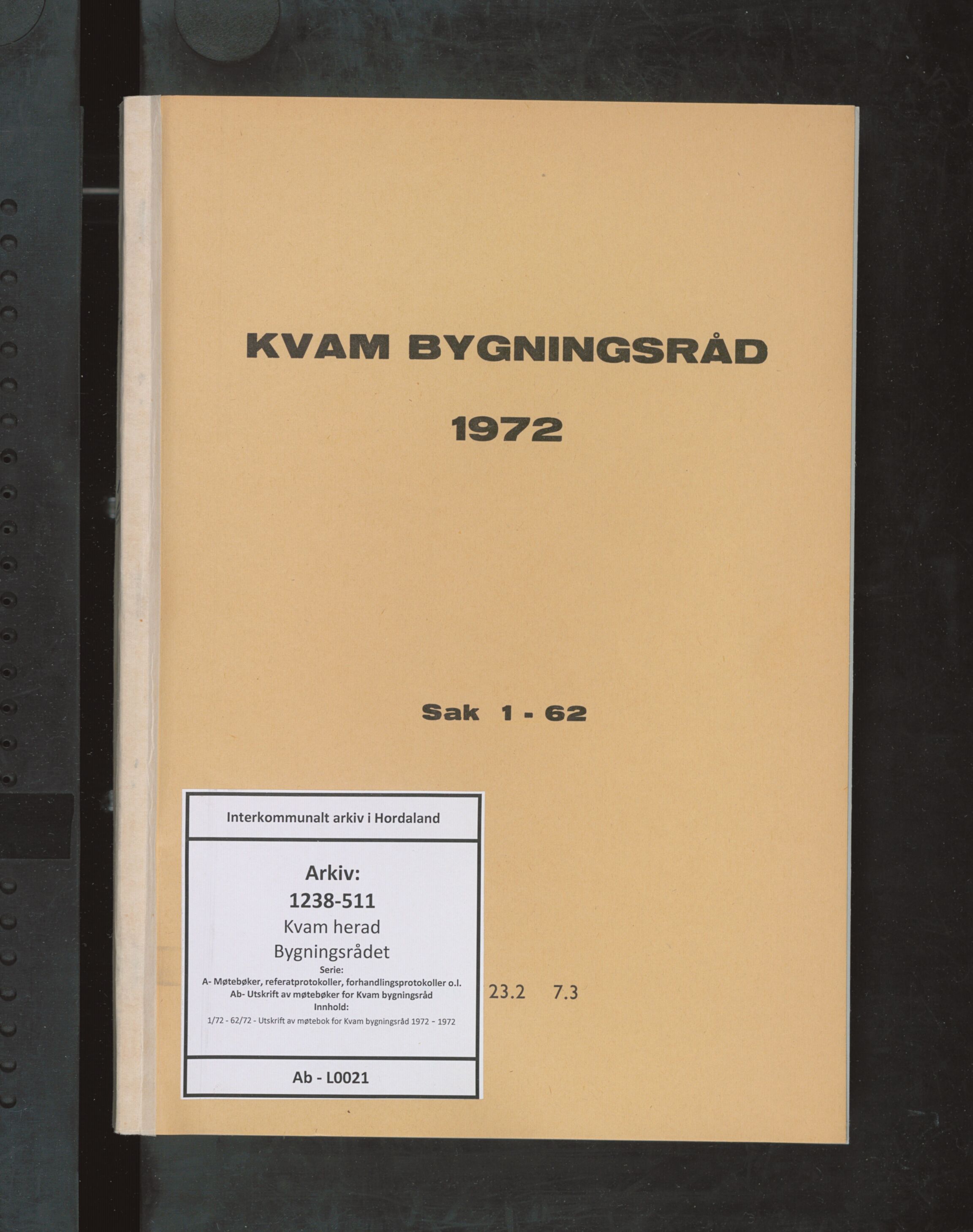 Kvam herad. Bygningsrådet, IKAH/1238-511/A/Ab/L0021: Utskrift av møtebok for Kvam bygningsråd, 1972