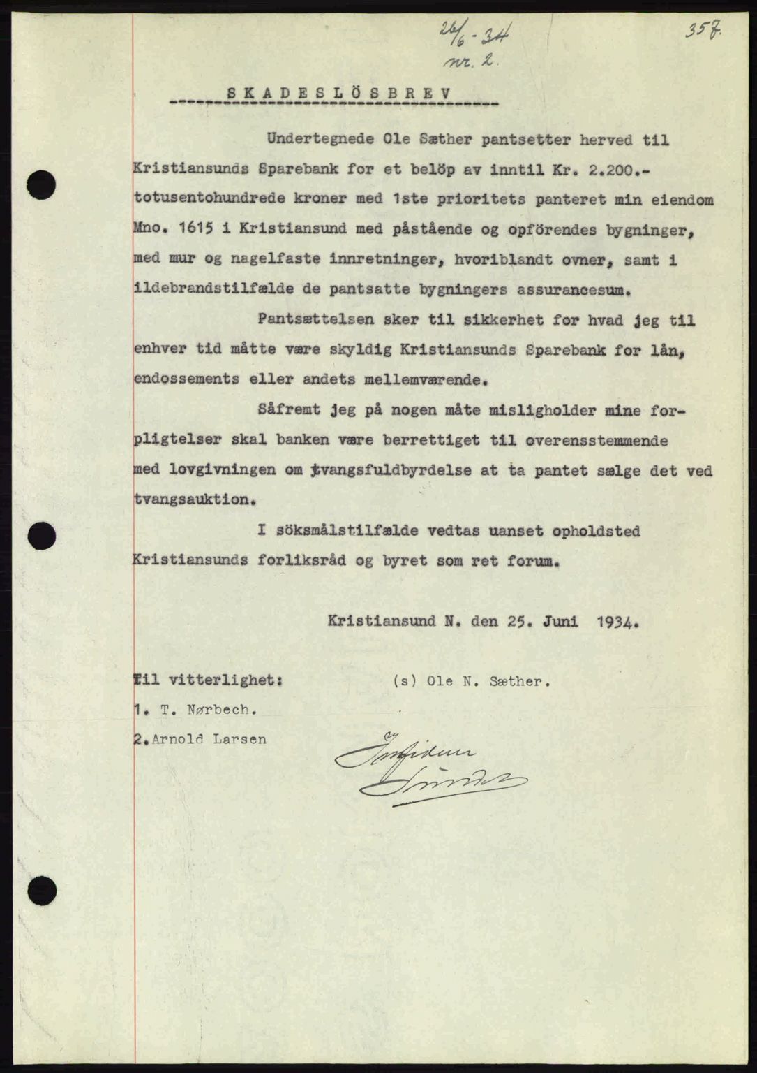 Kristiansund byfogd, AV/SAT-A-4587/A/27: Mortgage book no. 27, 1933-1934, Deed date: 26.06.1934