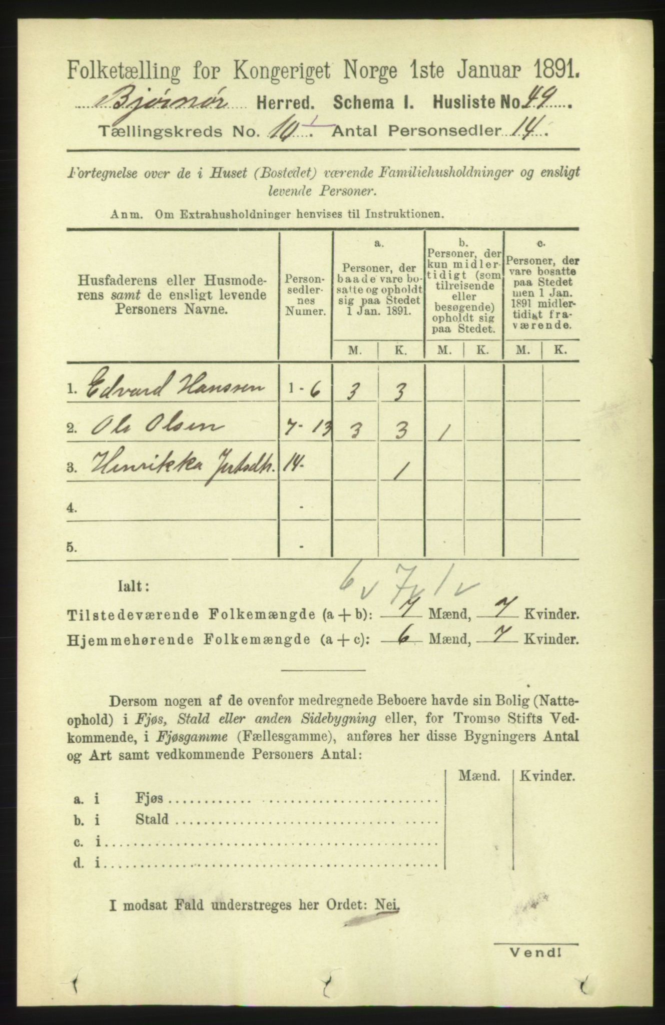 RA, 1891 census for 1632 Bjørnør, 1891, p. 4134