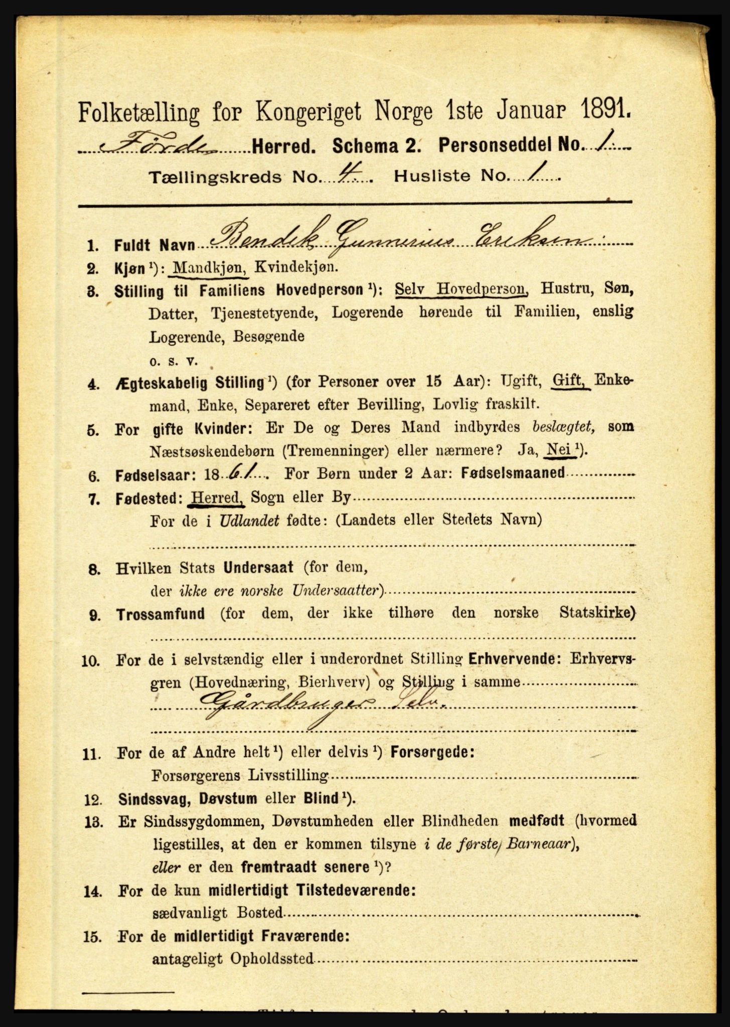 RA, 1891 census for 1432 Førde, 1891, p. 1052