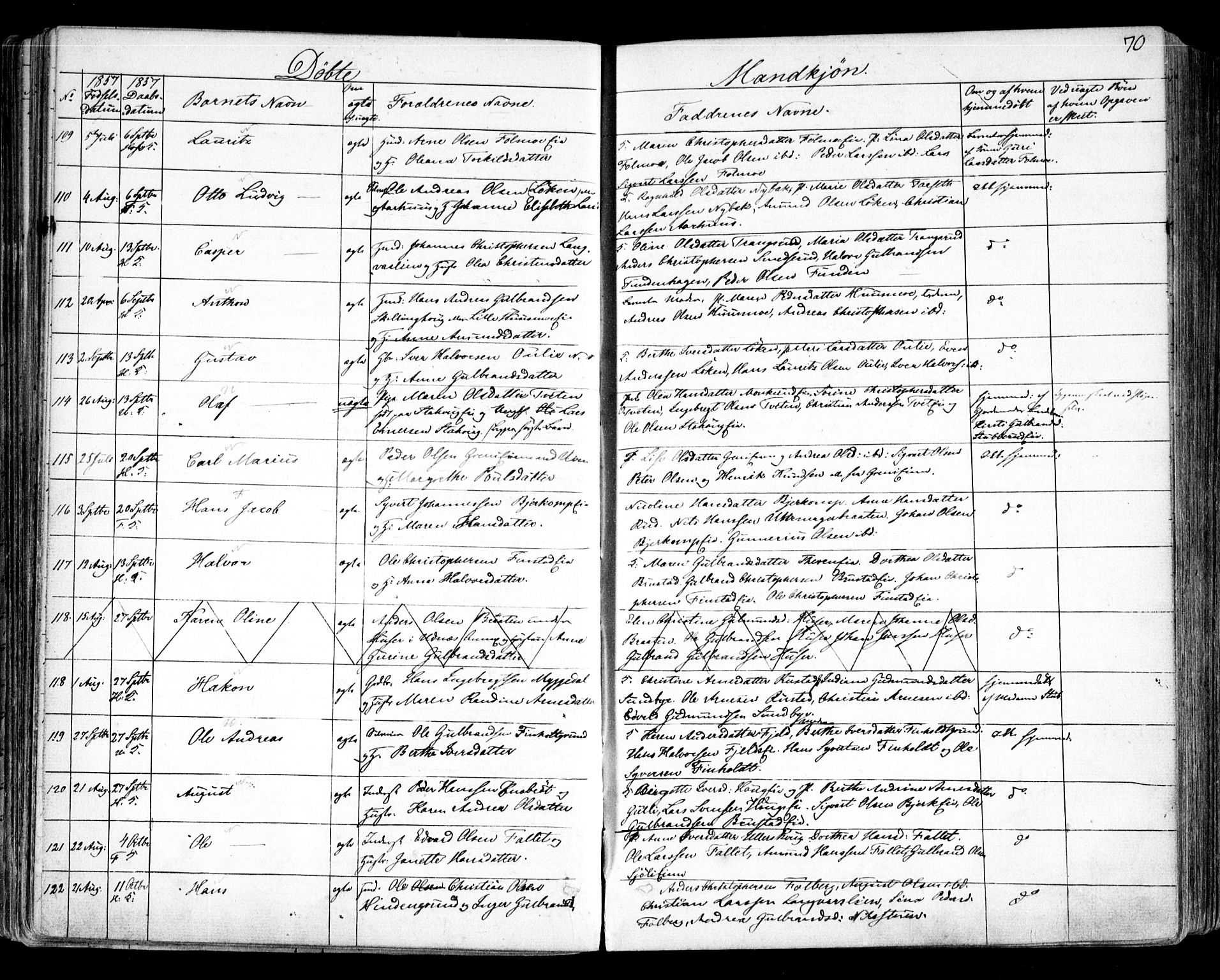 Nes prestekontor Kirkebøker, AV/SAO-A-10410/F/Fa/L0007: Parish register (official) no. I 7, 1846-1858, p. 70