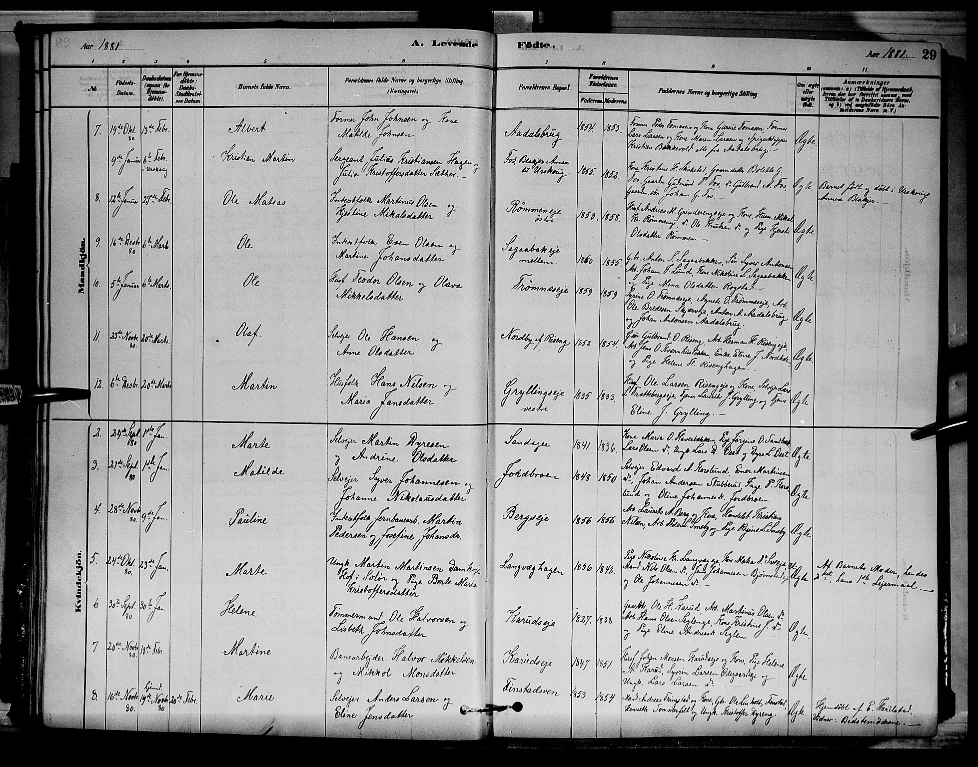 Løten prestekontor, AV/SAH-PREST-022/L/La/L0005: Parish register (copy) no. 5, 1878-1891, p. 29