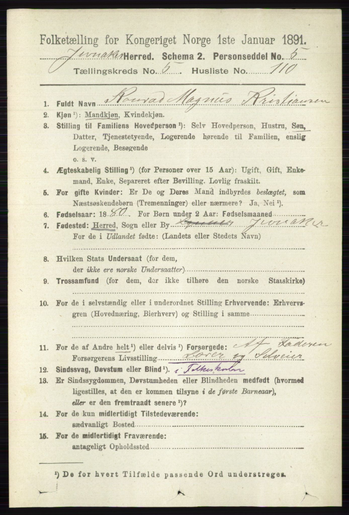 RA, 1891 census for 0532 Jevnaker, 1891, p. 3008