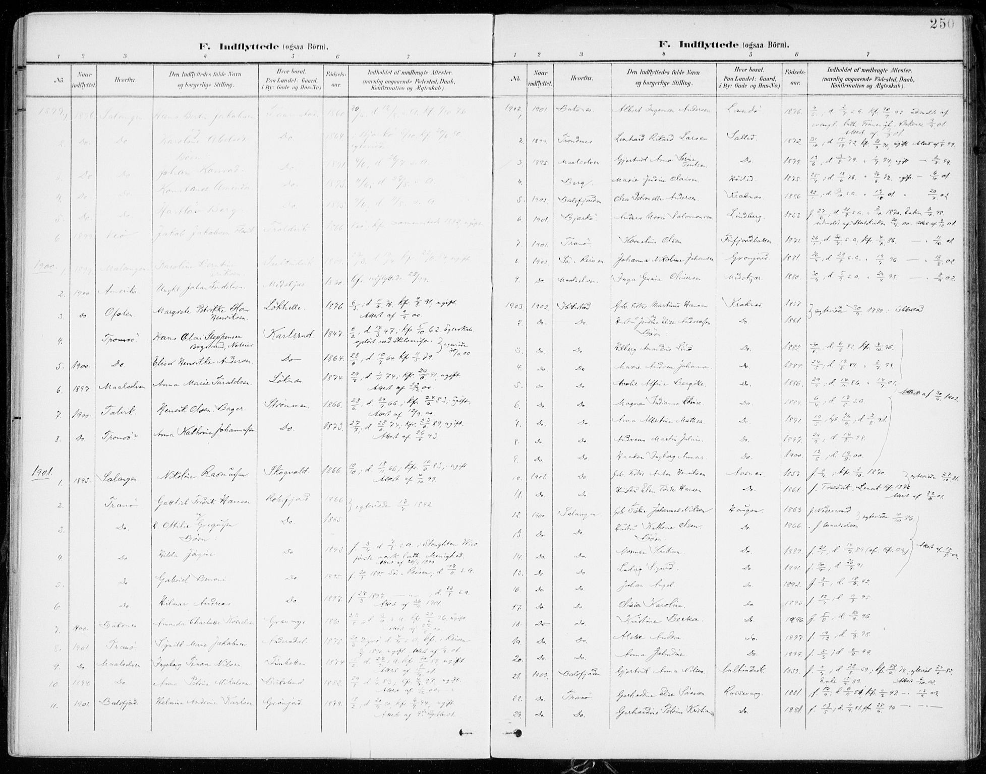 Lenvik sokneprestembete, AV/SATØ-S-1310/H/Ha/Haa/L0014kirke: Parish register (official) no. 14, 1899-1909, p. 250