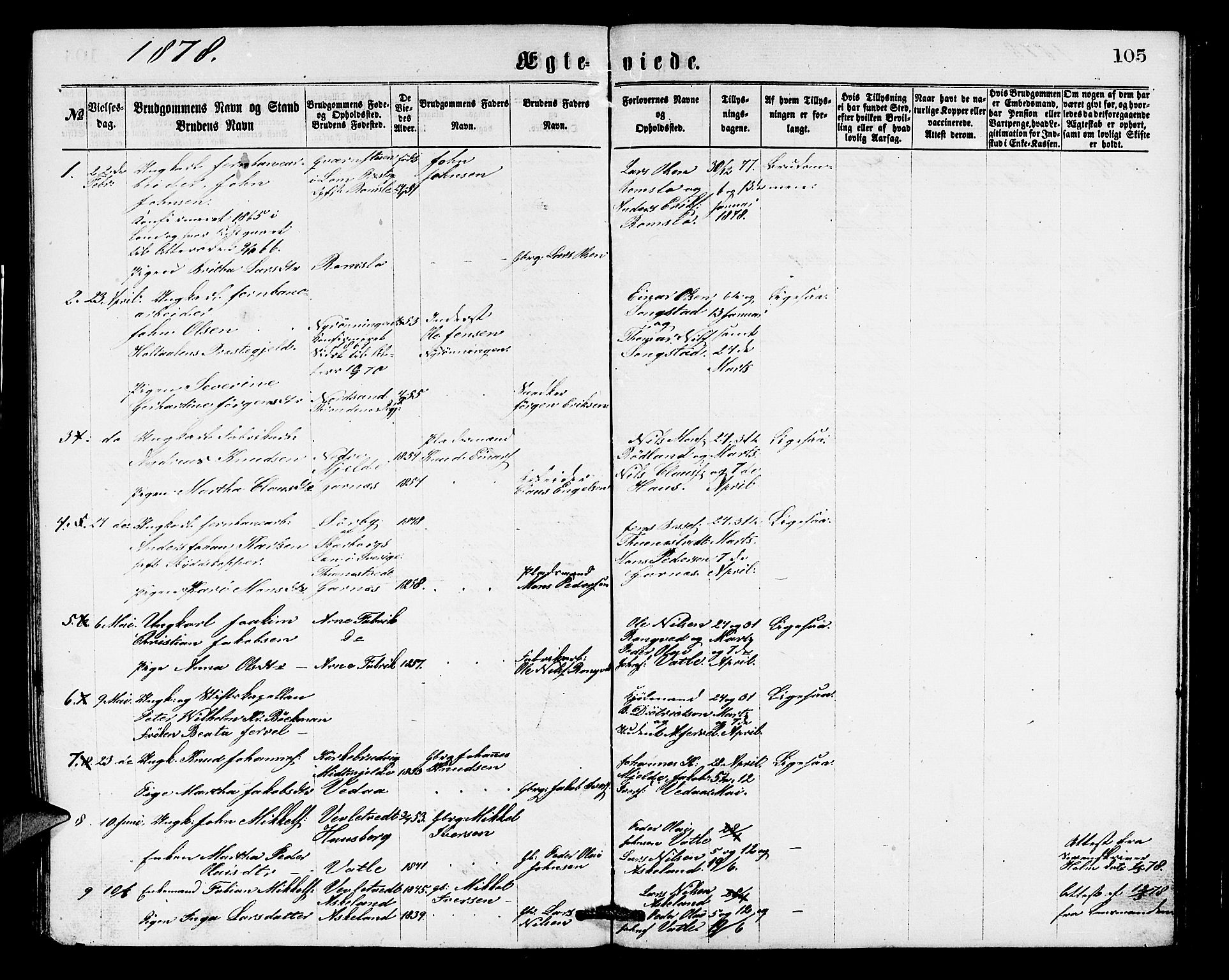 Haus sokneprestembete, SAB/A-75601/H/Hab: Parish register (copy) no. B 1, 1869-1878, p. 105