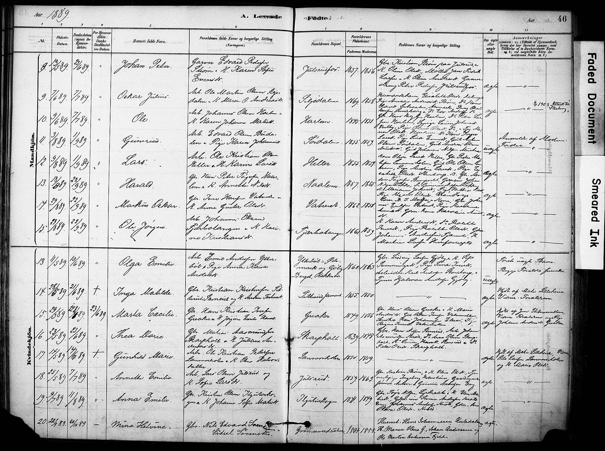 Rakkestad prestekontor Kirkebøker, AV/SAO-A-2008/F/Fb/L0001: Parish register (official) no. II 1, 1878-1899, p. 46