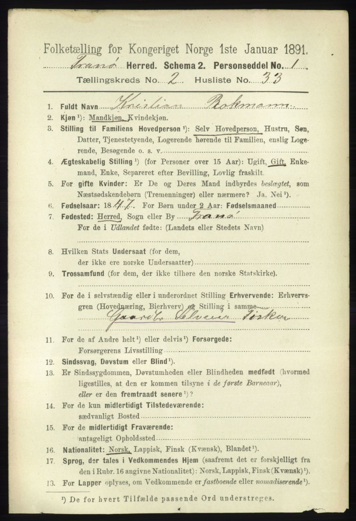 RA, 1891 census for 1927 Tranøy, 1891, p. 714