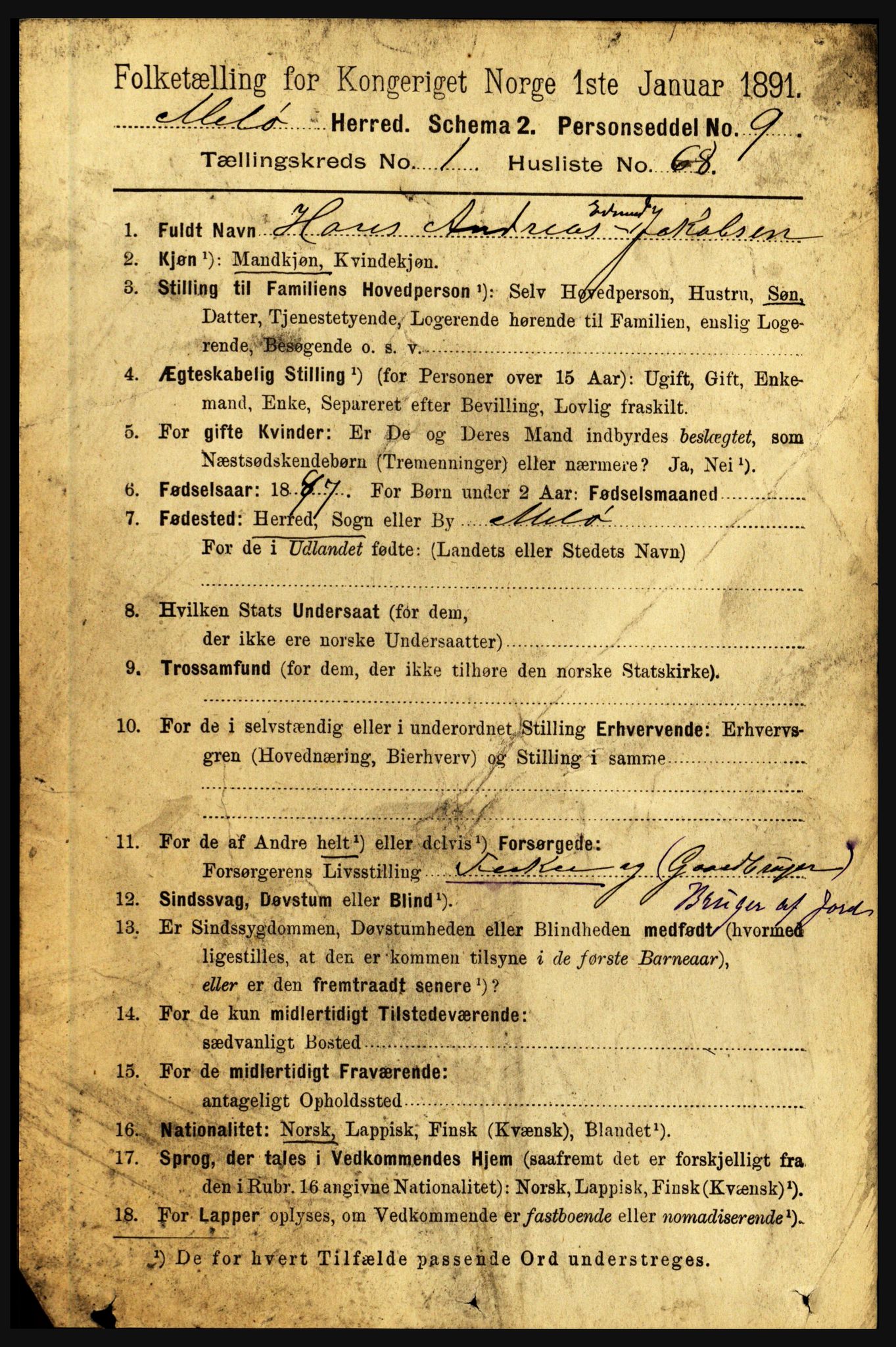 RA, 1891 census for 1837 Meløy, 1891, p. 478