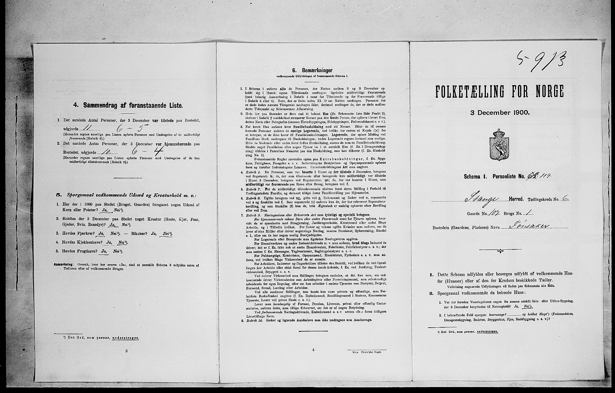 SAH, 1900 census for Stange, 1900, p. 1402