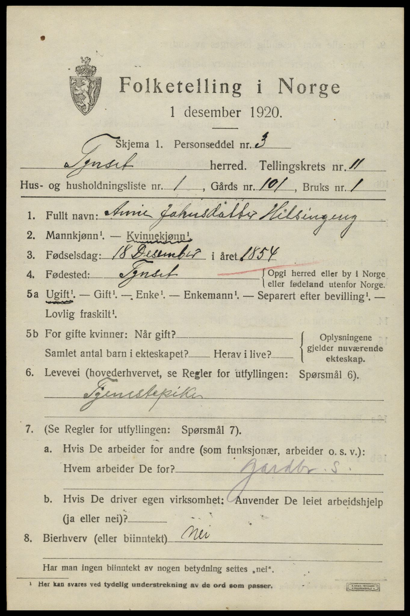 SAH, 1920 census for Tynset, 1920, p. 8030