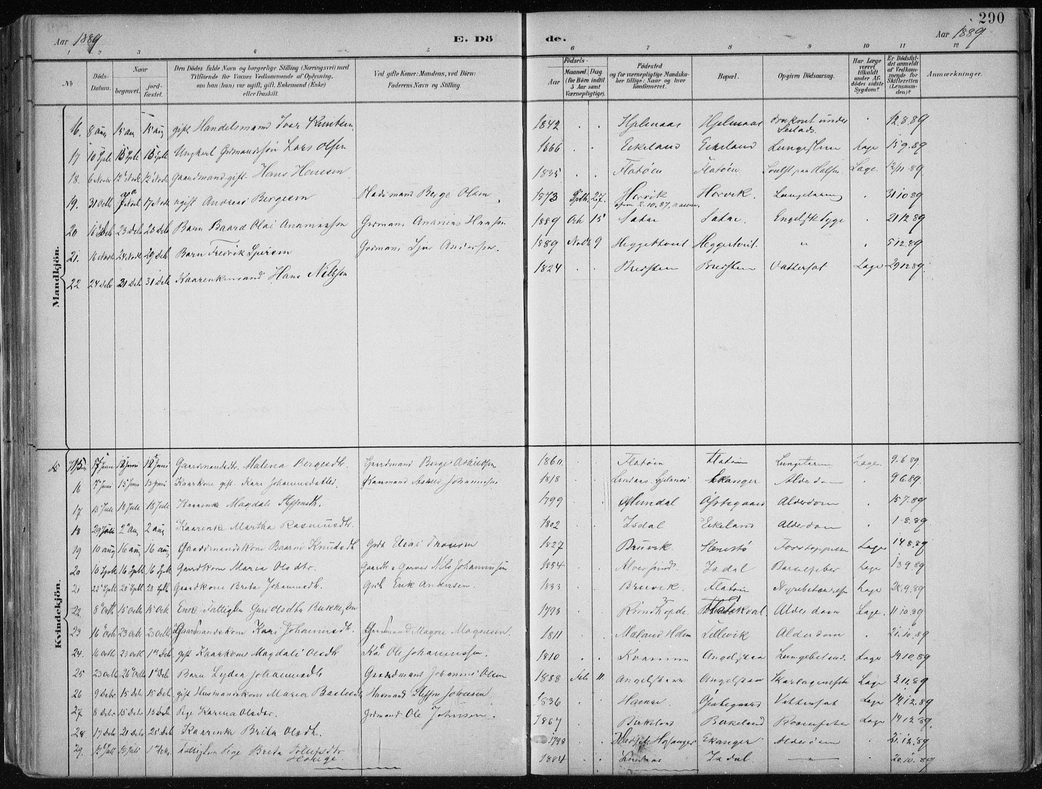 Hamre sokneprestembete, SAB/A-75501/H/Ha/Haa/Haab/L0001: Parish register (official) no. B  1, 1882-1905, p. 290