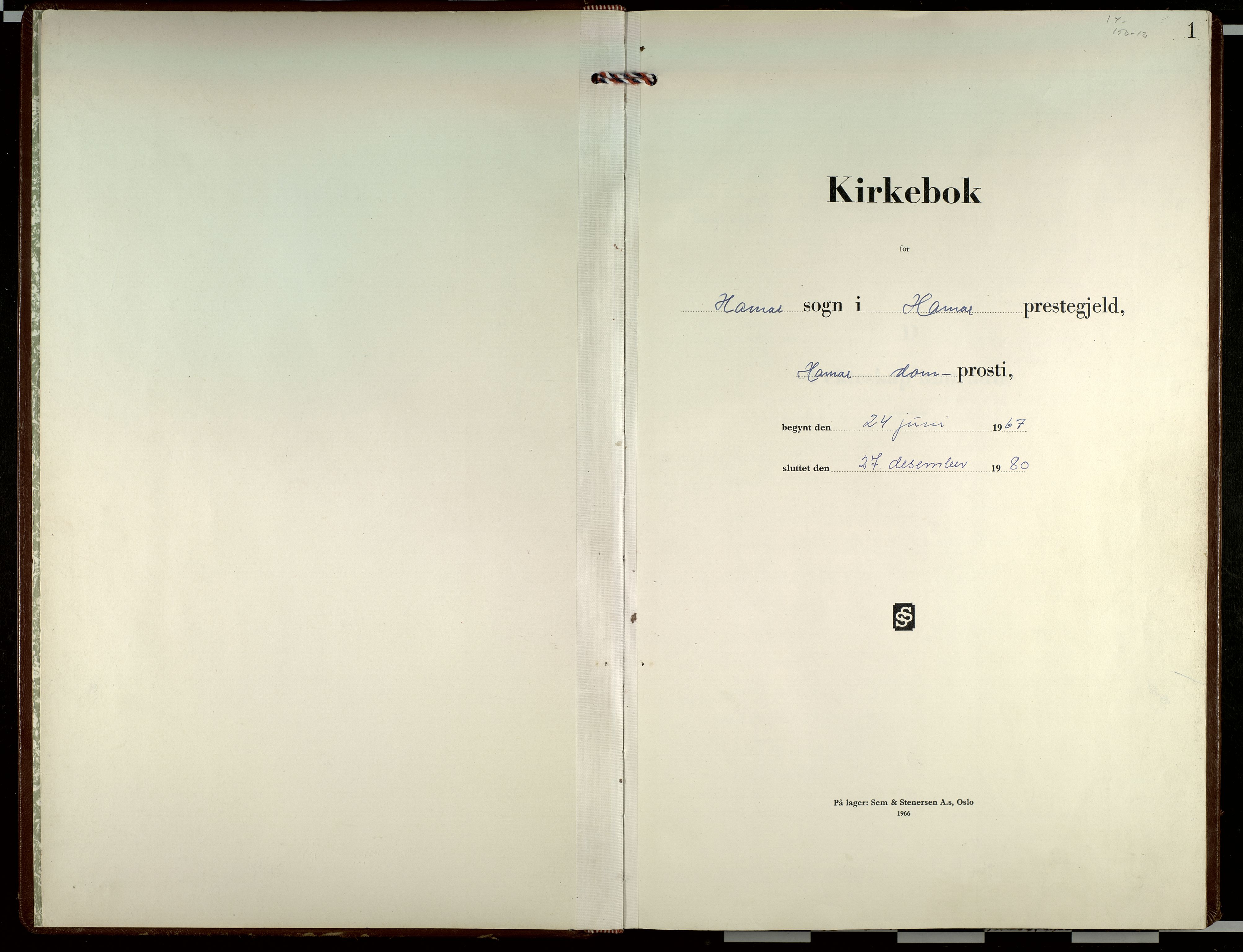 Hamar prestekontor, AV/SAH-DOMPH-002/H/Ha/Haa/L0015: Parish register (official) no. 15, 1967-1980, p. 1