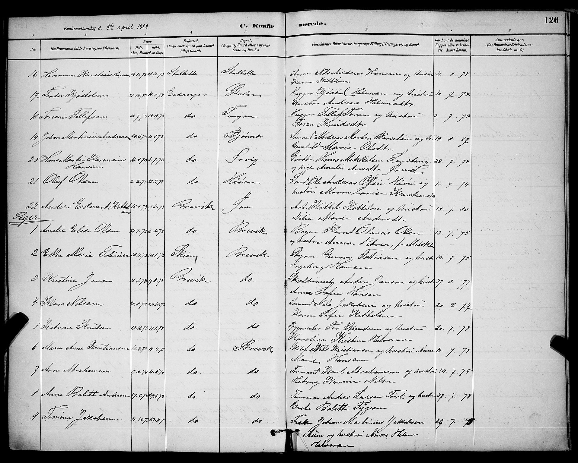 Brevik kirkebøker, SAKO/A-255/G/Ga/L0004: Parish register (copy) no. 4, 1882-1900, p. 126