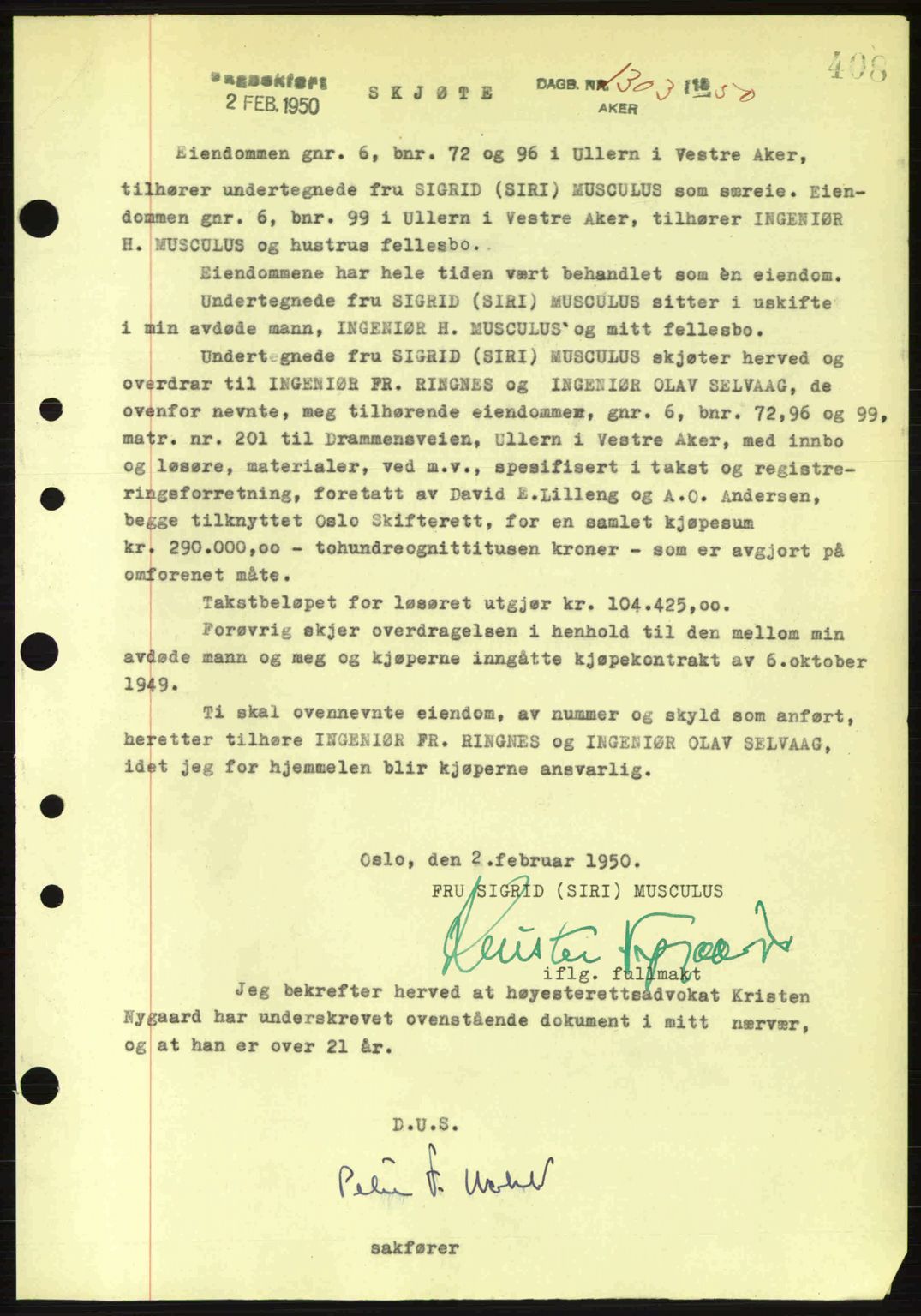 Oslo byskriverembete, AV/SAO-A-10227/G/Gb/Gbd/Gbda/L0017: Mortgage book no. A215, 1949-1950, Diary no: : 1303/1950
