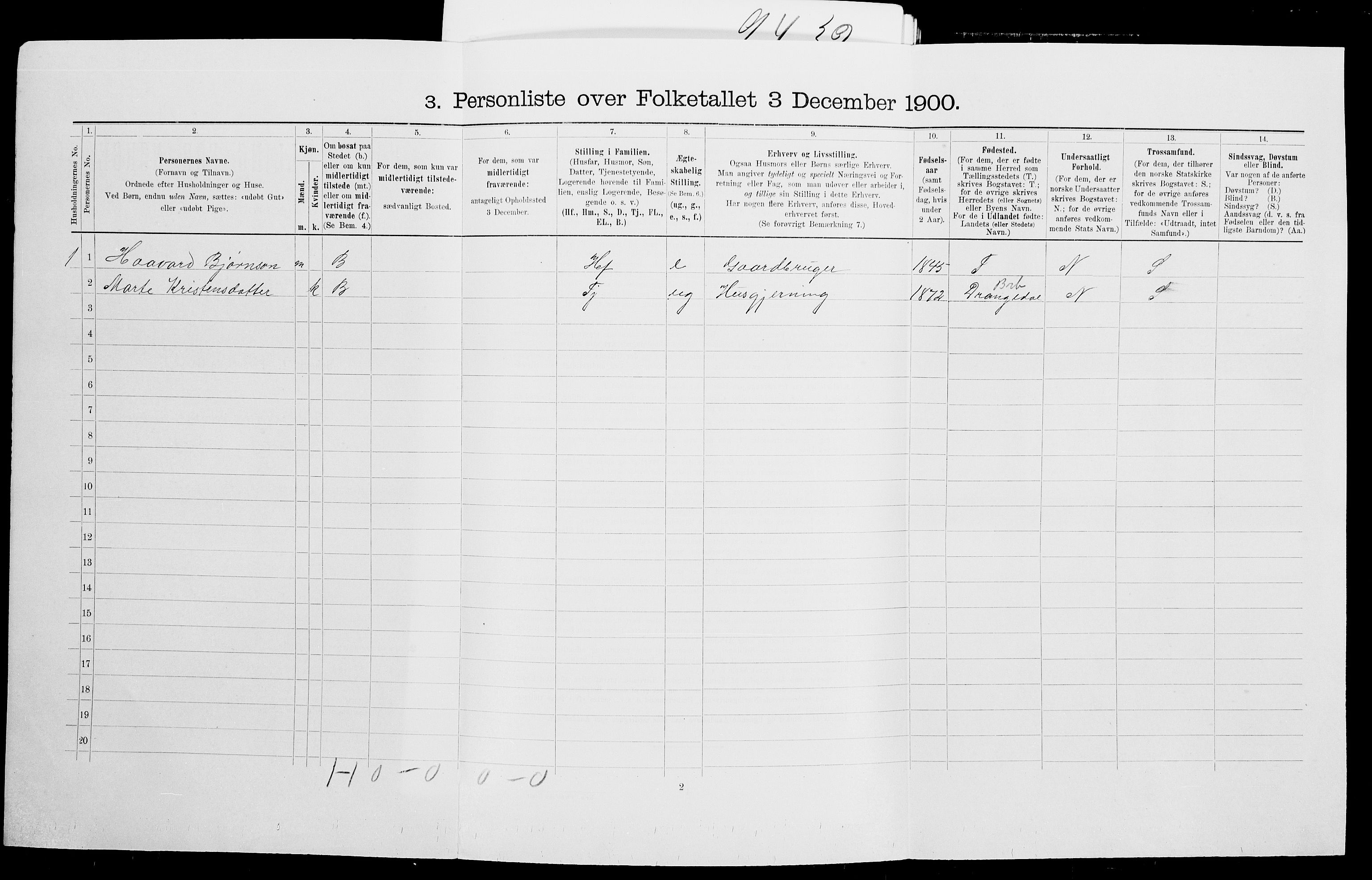 SAK, 1900 census for Gjerstad, 1900, p. 292