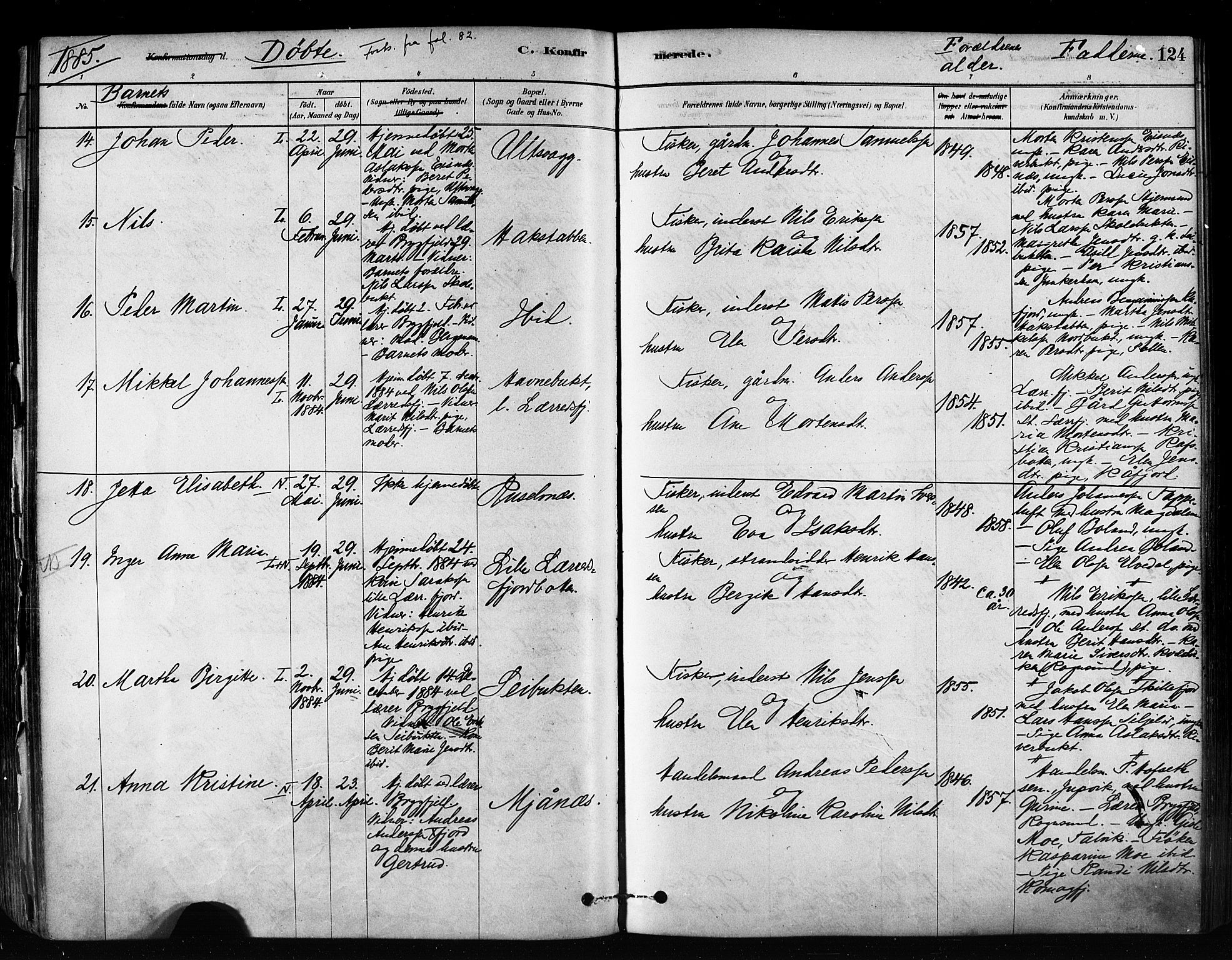 Talvik sokneprestkontor, AV/SATØ-S-1337/H/Ha/L0012kirke: Parish register (official) no. 12, 1878-1886, p. 124