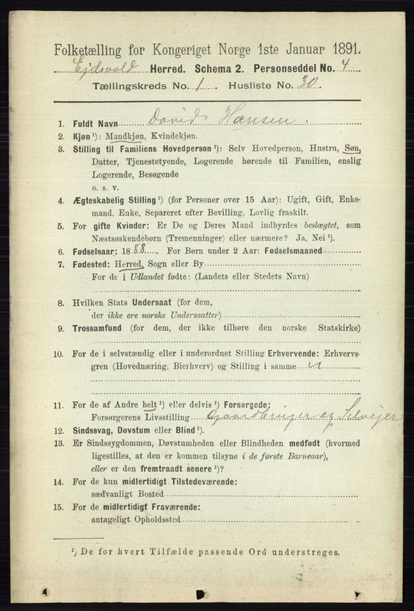 RA, 1891 census for 0237 Eidsvoll, 1891, p. 364