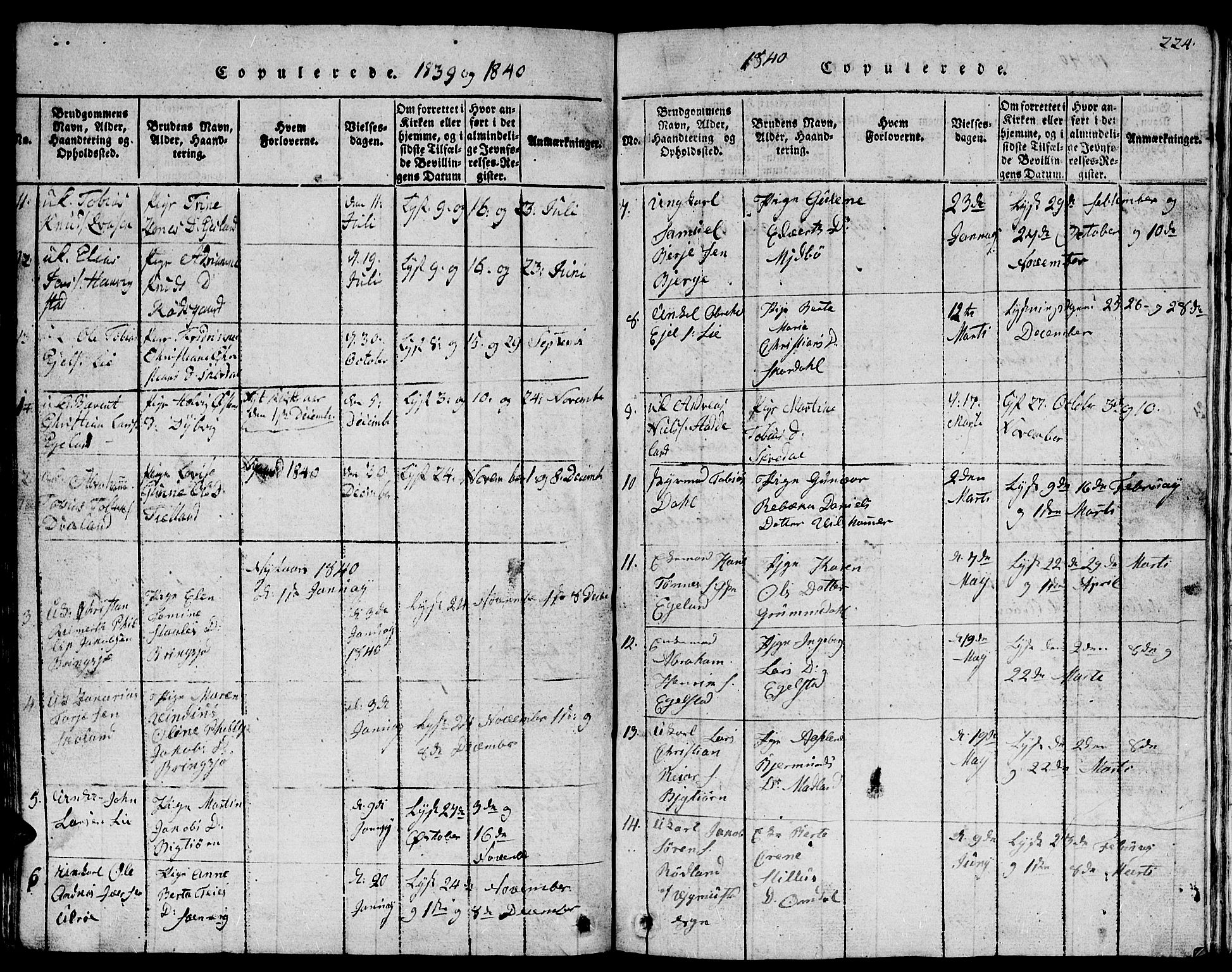 Lyngdal sokneprestkontor, AV/SAK-1111-0029/F/Fb/Fbc/L0001: Parish register (copy) no. B 1, 1815-1844, p. 224