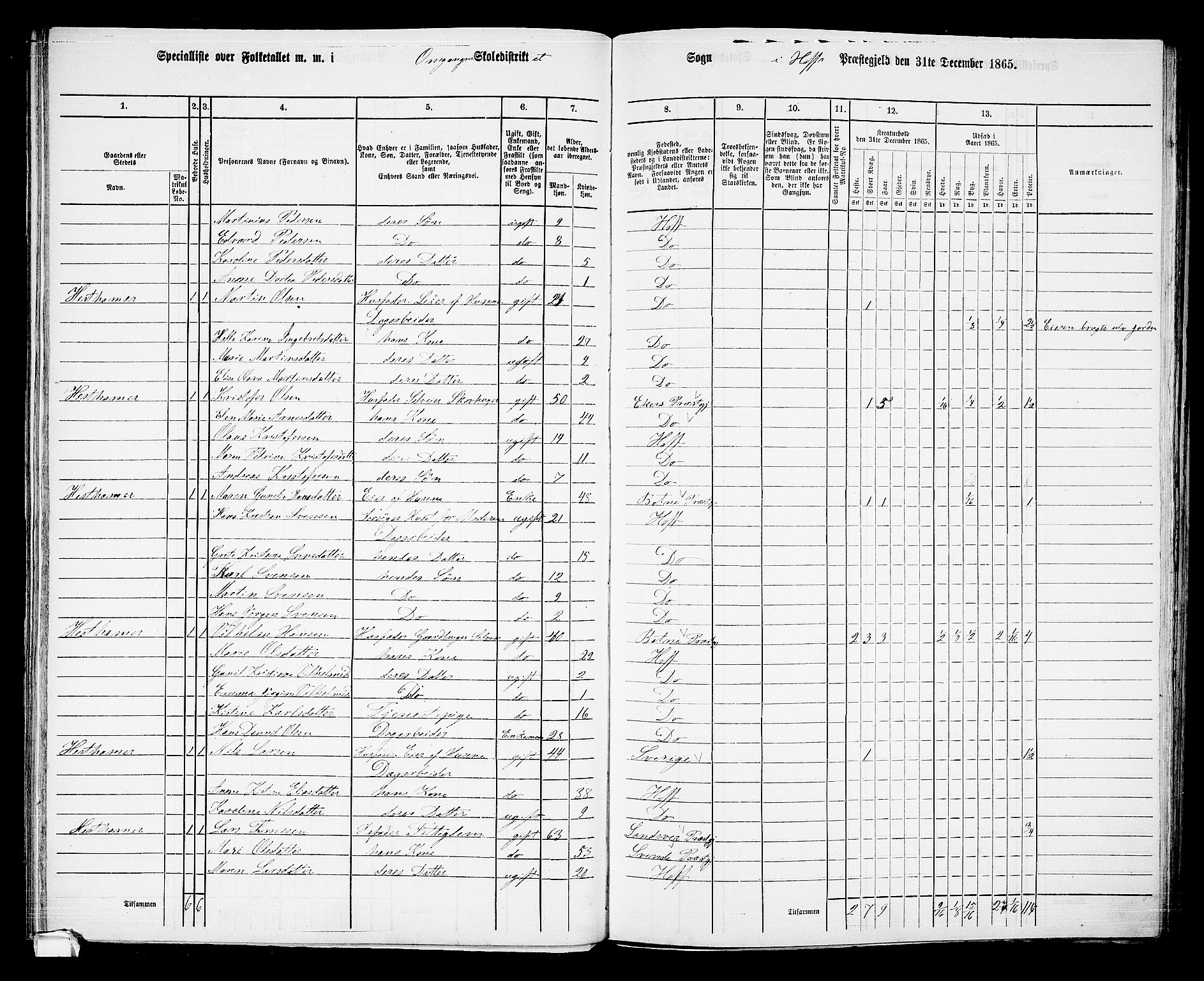 RA, 1865 census for Hof, 1865, p. 49